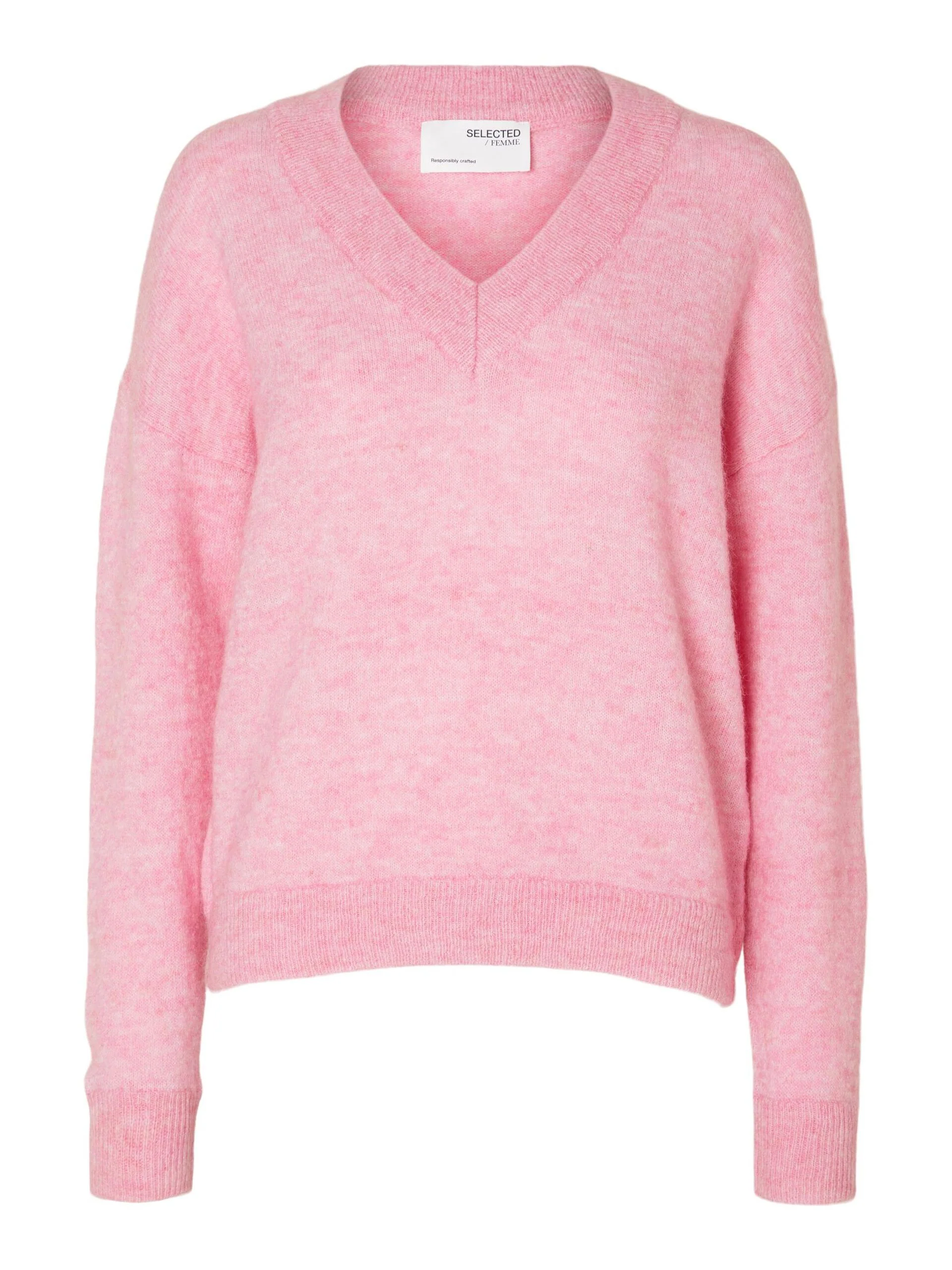 Selected Femme neule, SLFMALINE LS KNIT V-NECK Vaaleanpunainen - Image 3