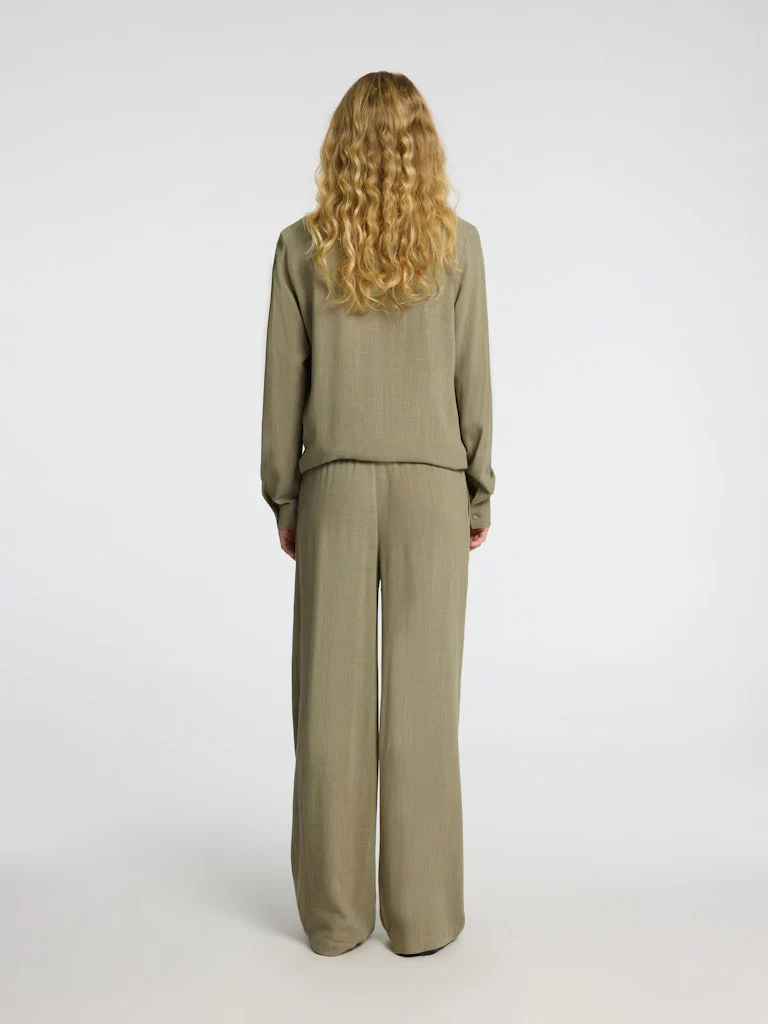 Selected Femme pellavahousut, SLFVIVA-GULIA MW LONG LINEN PANT NOOS Khaki - Image 2