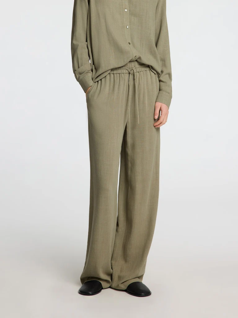 Selected Femme pellavahousut, SLFVIVA-GULIA MW LONG LINEN PANT NOOS Khaki - Image 5