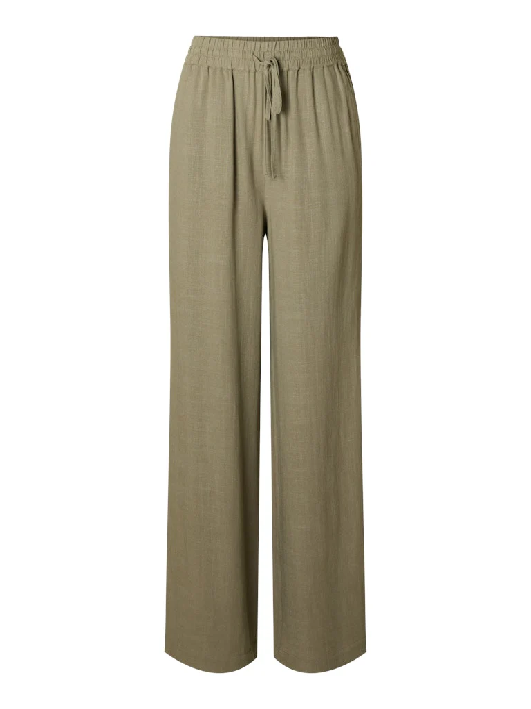 Selected Femme pellavahousut, SLFVIVA-GULIA MW LONG LINEN PANT NOOS Khaki - Image 6