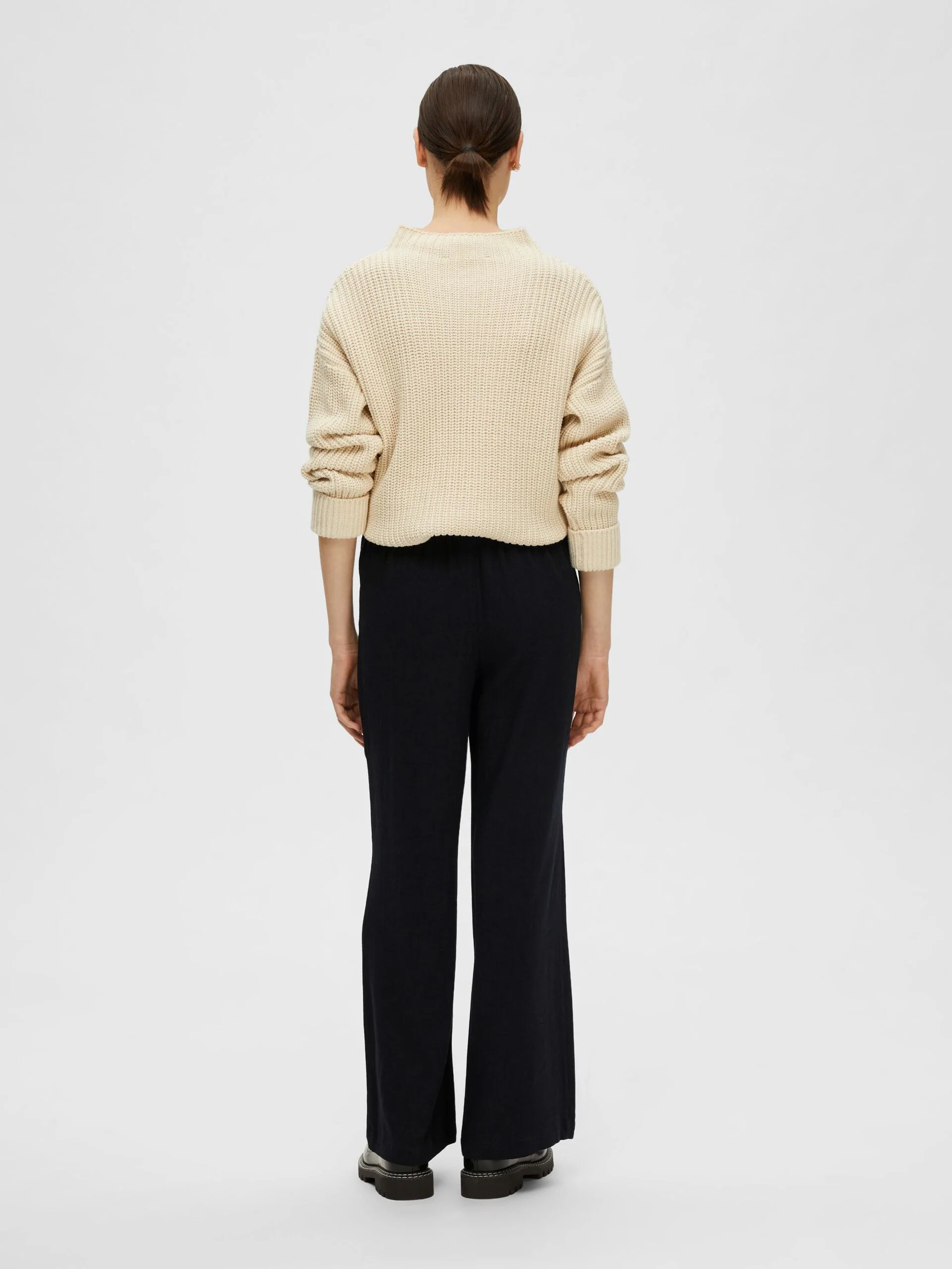 Selected Femme pellavahousut, SLFVIVA-GULIA MW LONG LINEN PANT NOOS Musta - Image 2