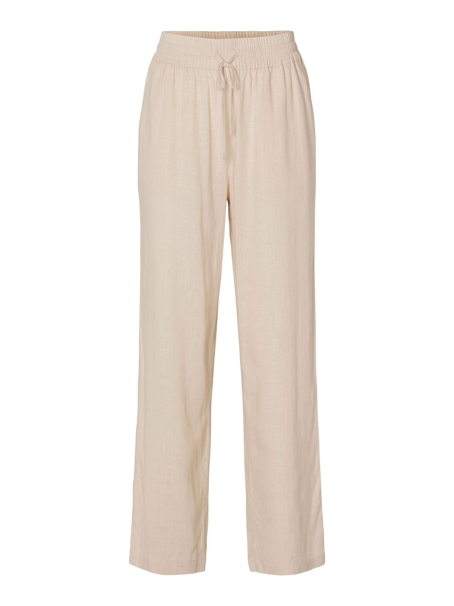 Selected Femme pellavahousut, SLFVIVA-GULIA MW LONG LINEN PANT NOOS Vaalea Beige - Image 3