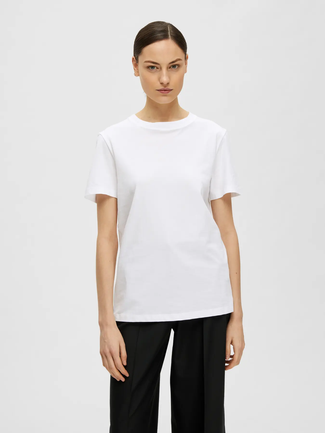 Selected Femme t-paita, SLFMYESSENTIAL SS O-NECK TEE Bright White