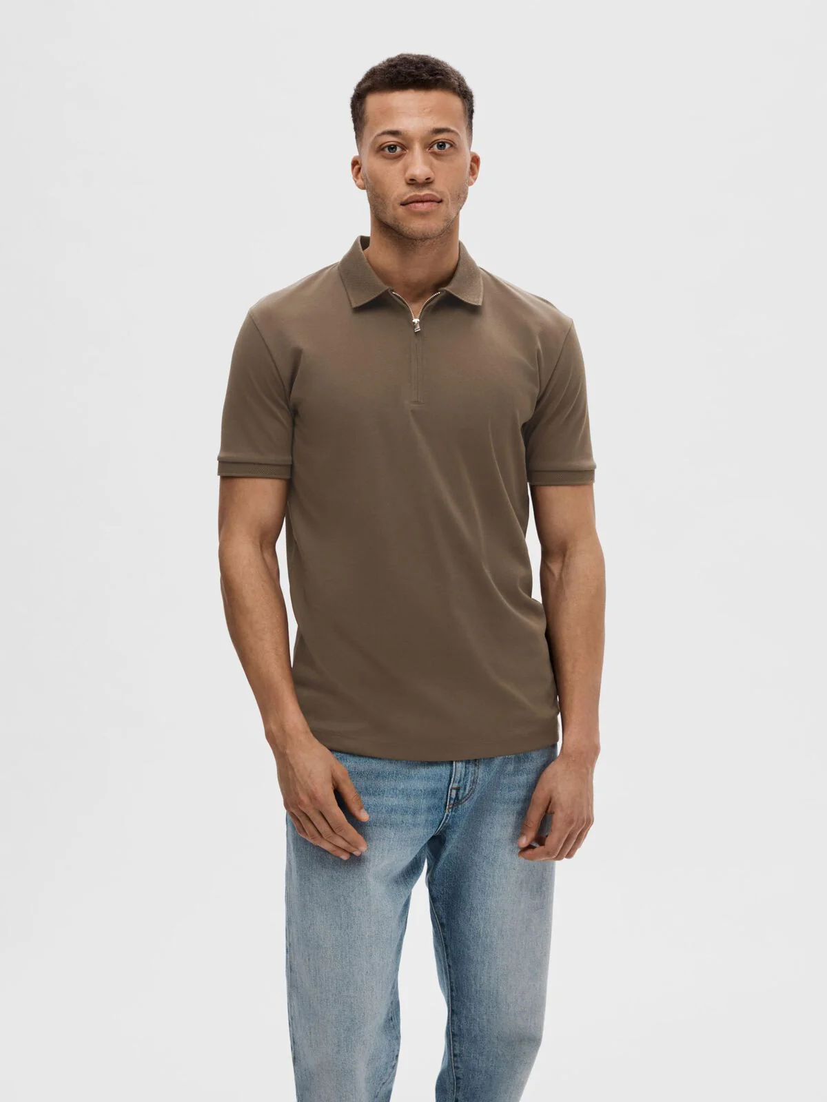 Selected Homme Fave Zip Polo Keskiruskea