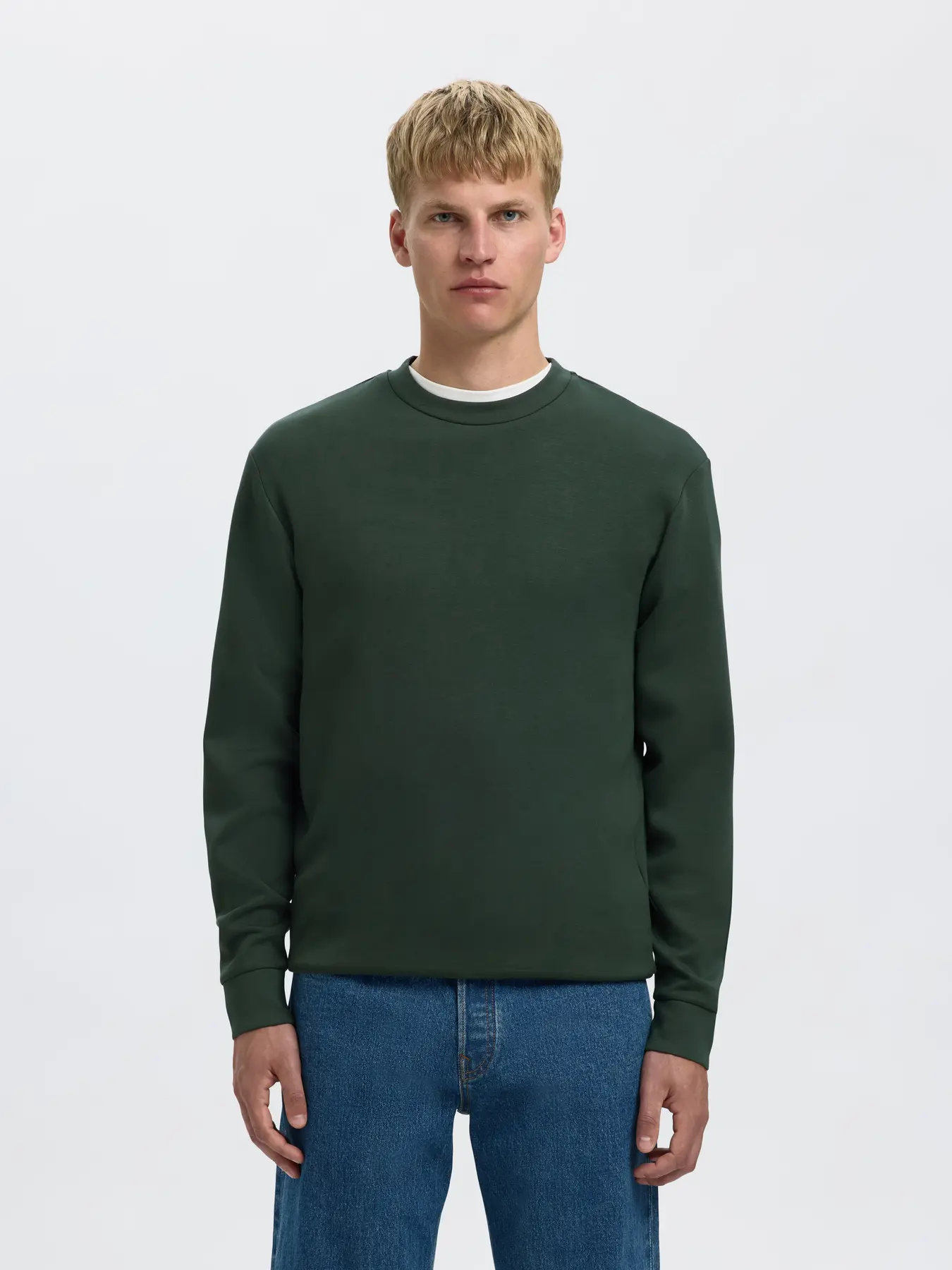 Selected miesten college, MANUEL SOFT CREW NECK Deep Forest