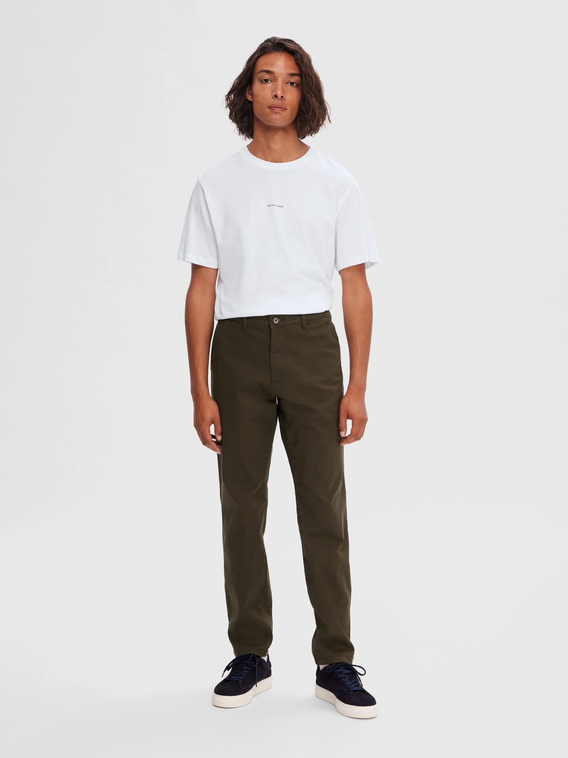 Selected, Miesten Housut, NEW MILES FLEX CHINO NOS Armeijanvihreä