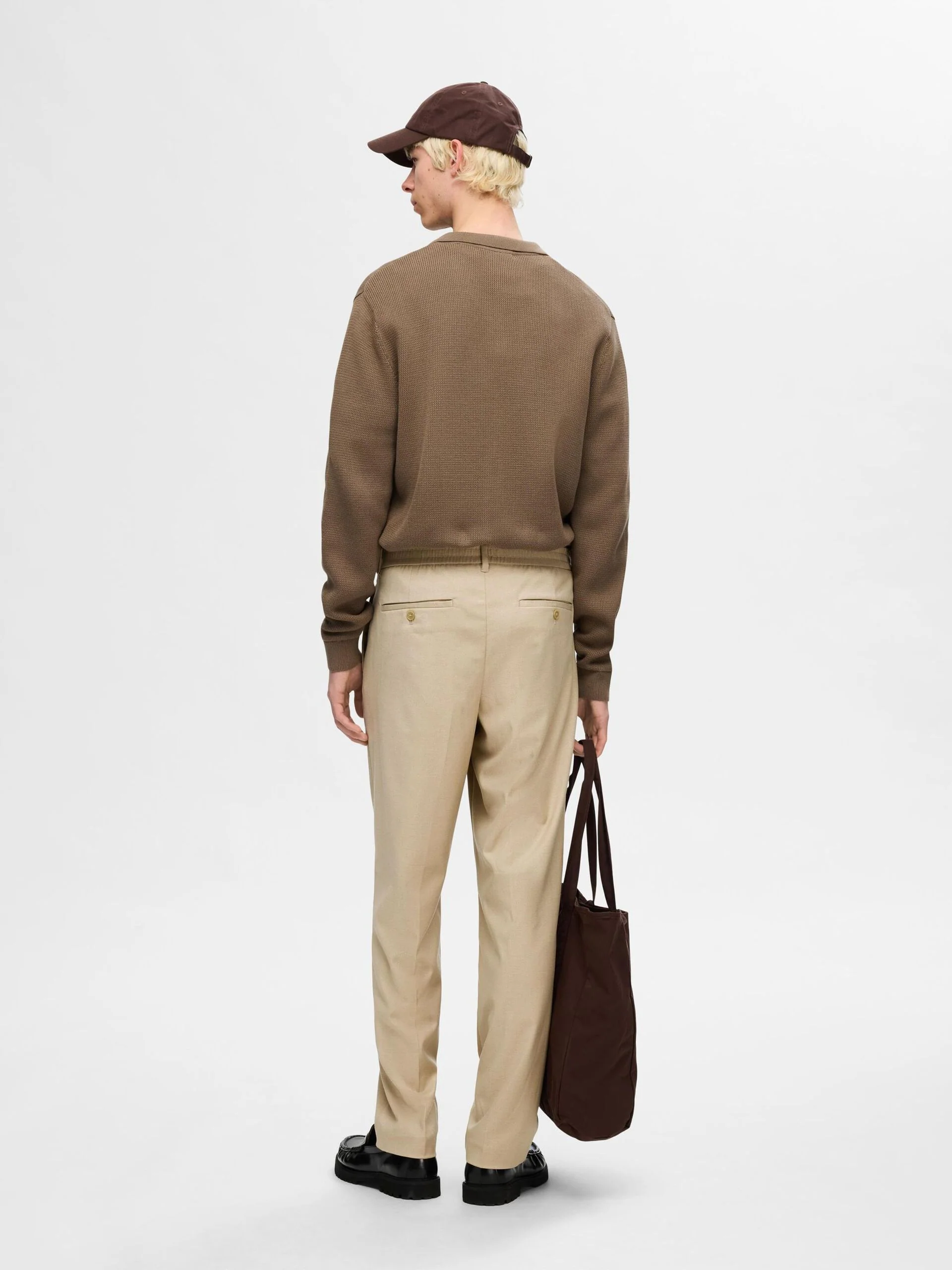 Selected miesten housut, REG TAPRED LEROY PLEAT Beige - Image 2