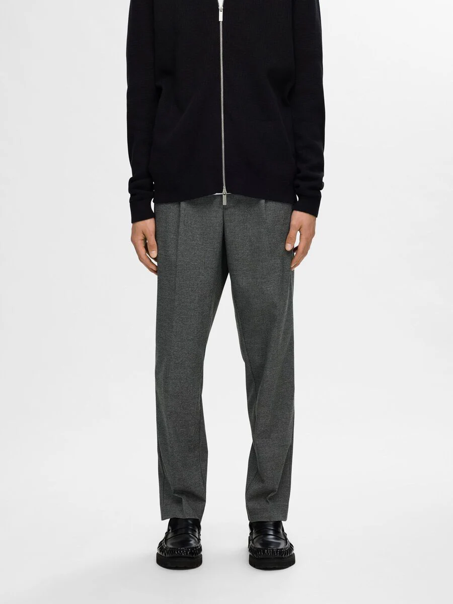 Selected miesten housut, REG TAPRED LEROY PLEAT Dark Grey Checks