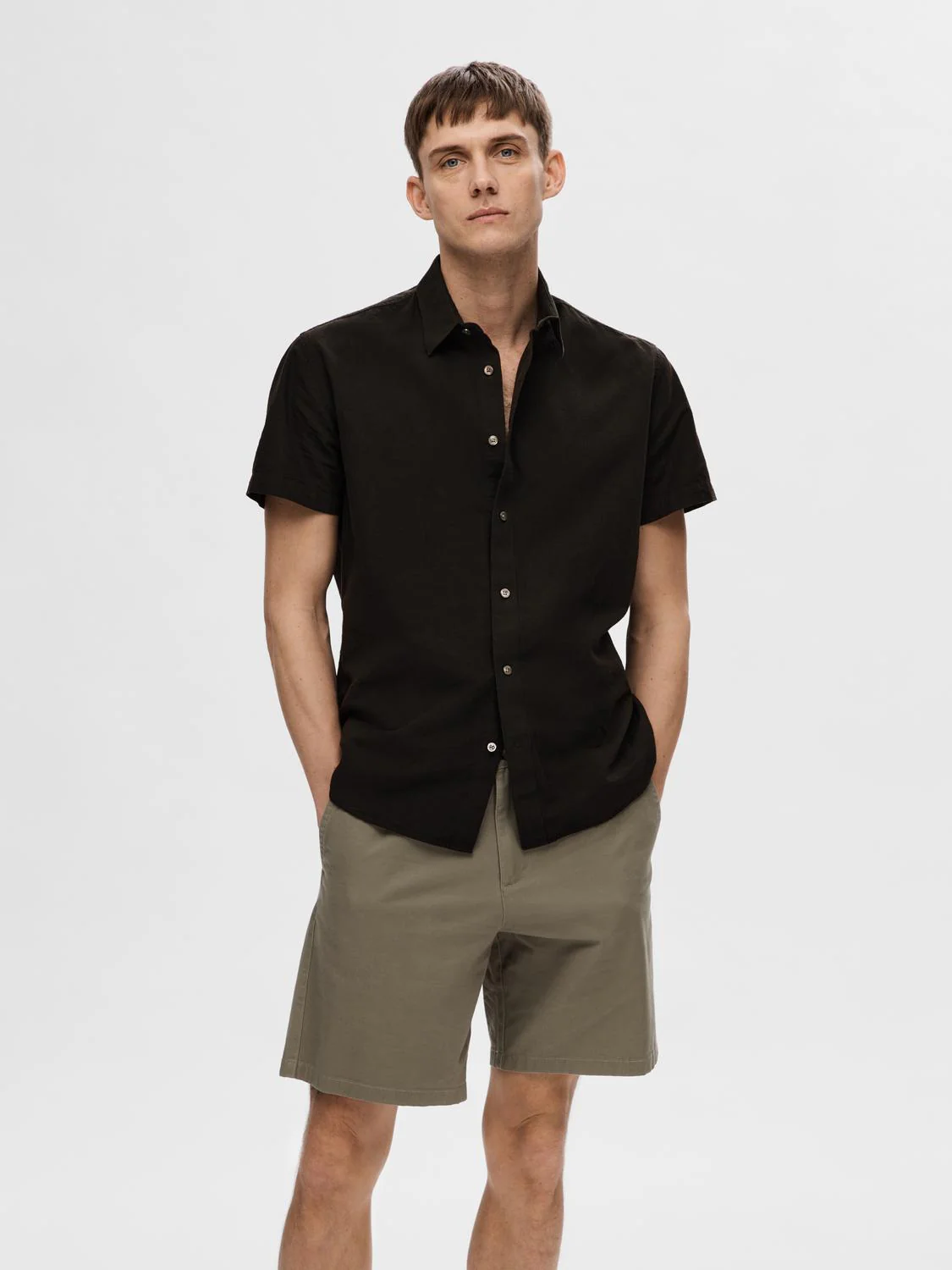 Selected Miesten Kauluspaita NEW LINEN SHIRT Musta - Image 2