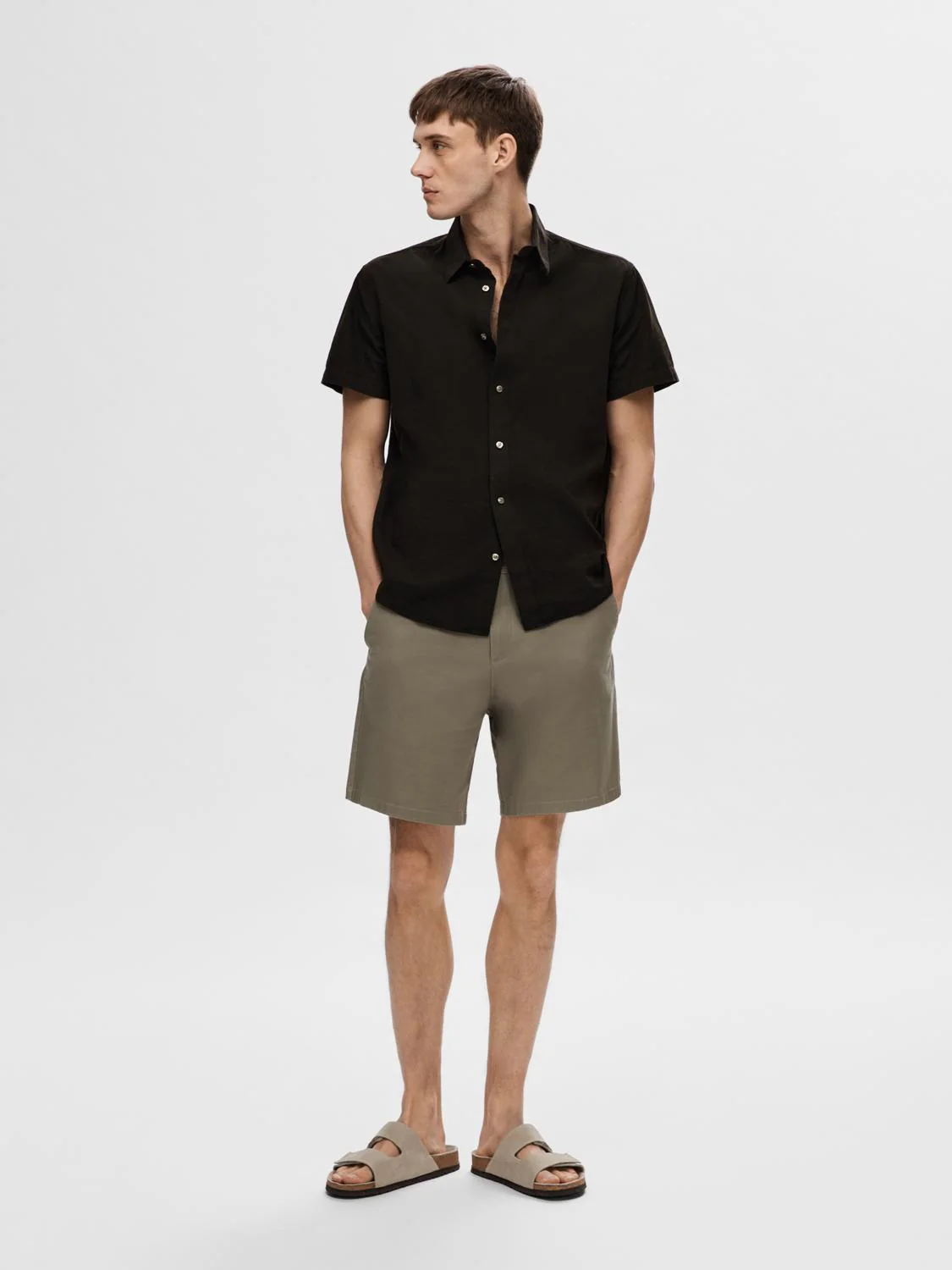 Selected Miesten Kauluspaita NEW LINEN SHIRT Musta - Image 5