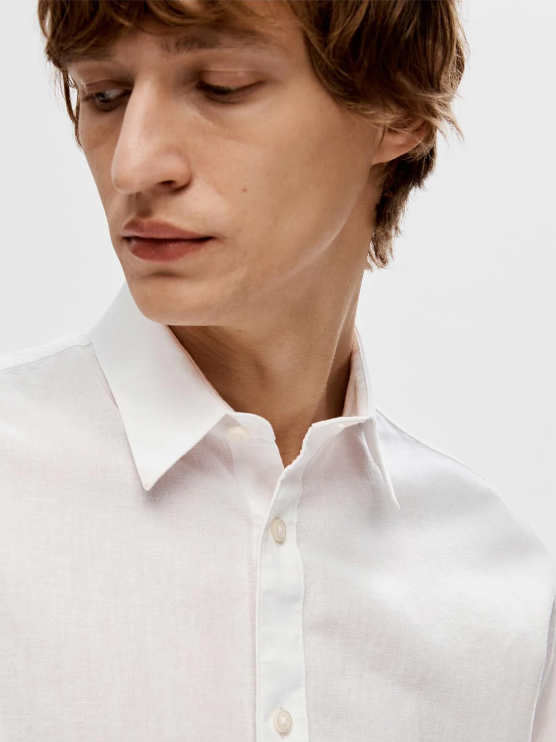 Selected Miesten Kauluspaita, NEW LINEN SHIRT SS NOS Valkoinen - Image 4