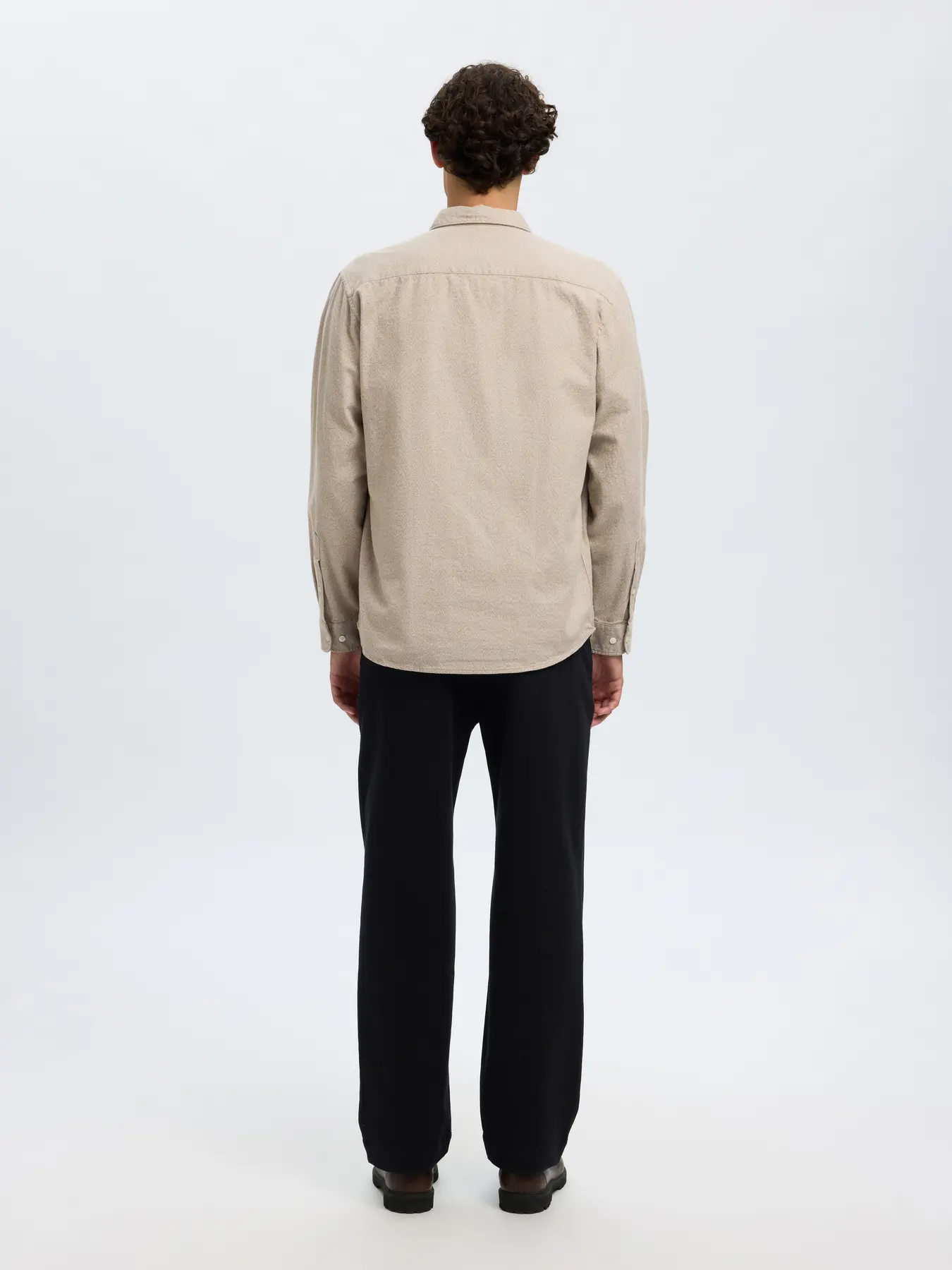 Selected miesten kauluspaita, REG NOAH BRUSHED TWIST SHIRT Egret Twisted Chinchilla - Image 2