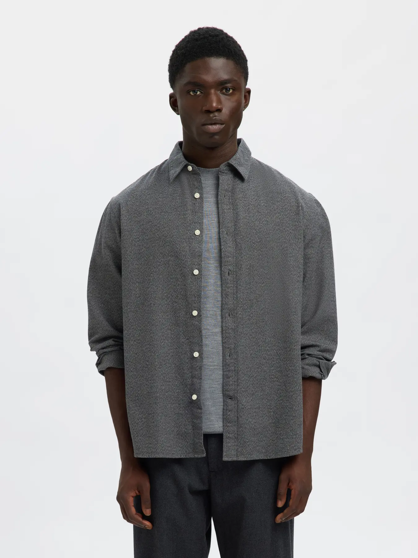 Selected miesten kauluspaita, REG NOAH BRUSHED TWIST SHIRT Gray Flannel Twisted Blac