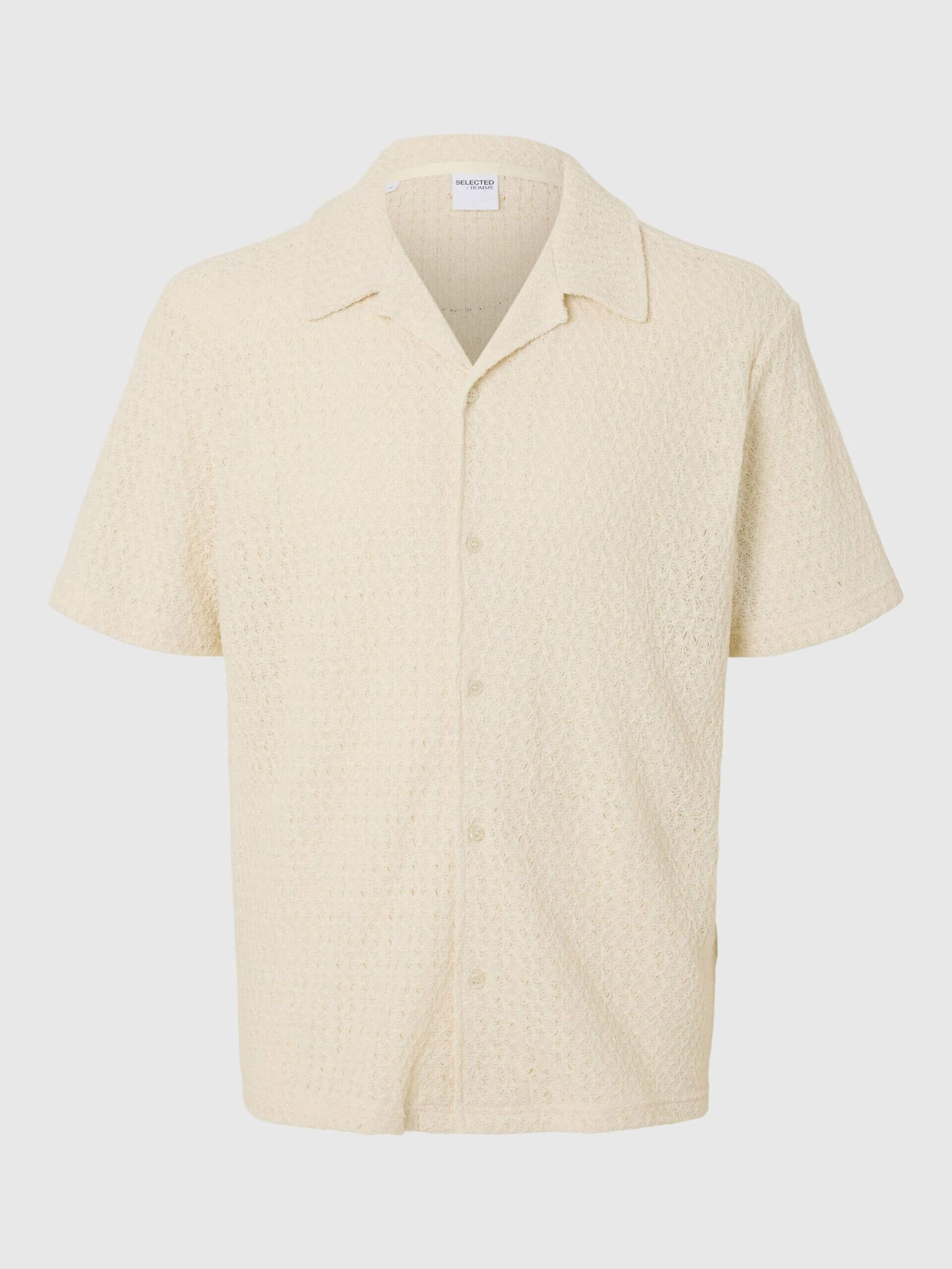 Selected miesten kauluspaita, RELAX BANE SS JERSEY SHIRT Luonnonvalkoinen - Image 3