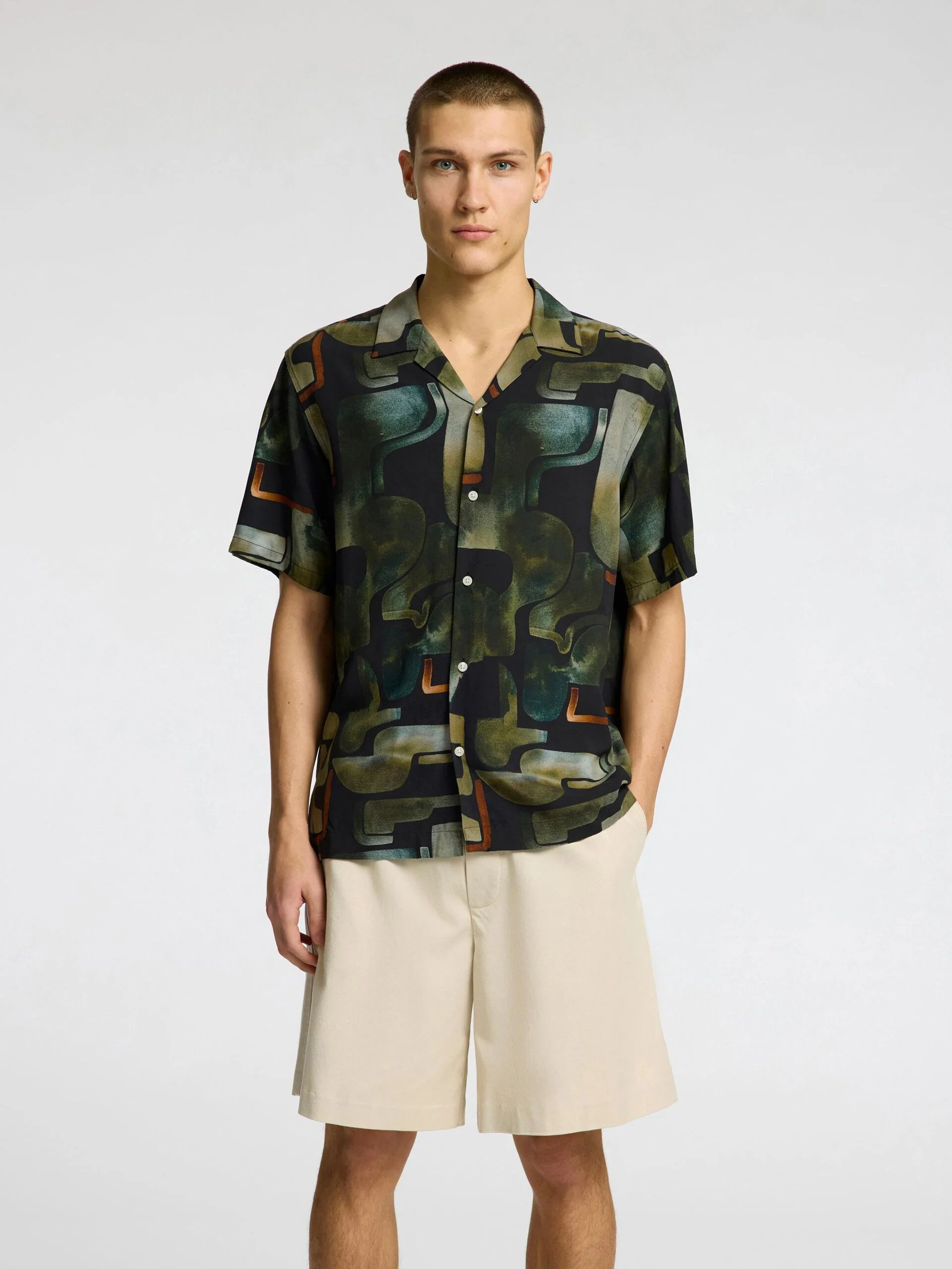 Selected miesten kauluspaita, RELAX VERO SHIRT AOP Kuosi, Vihreä