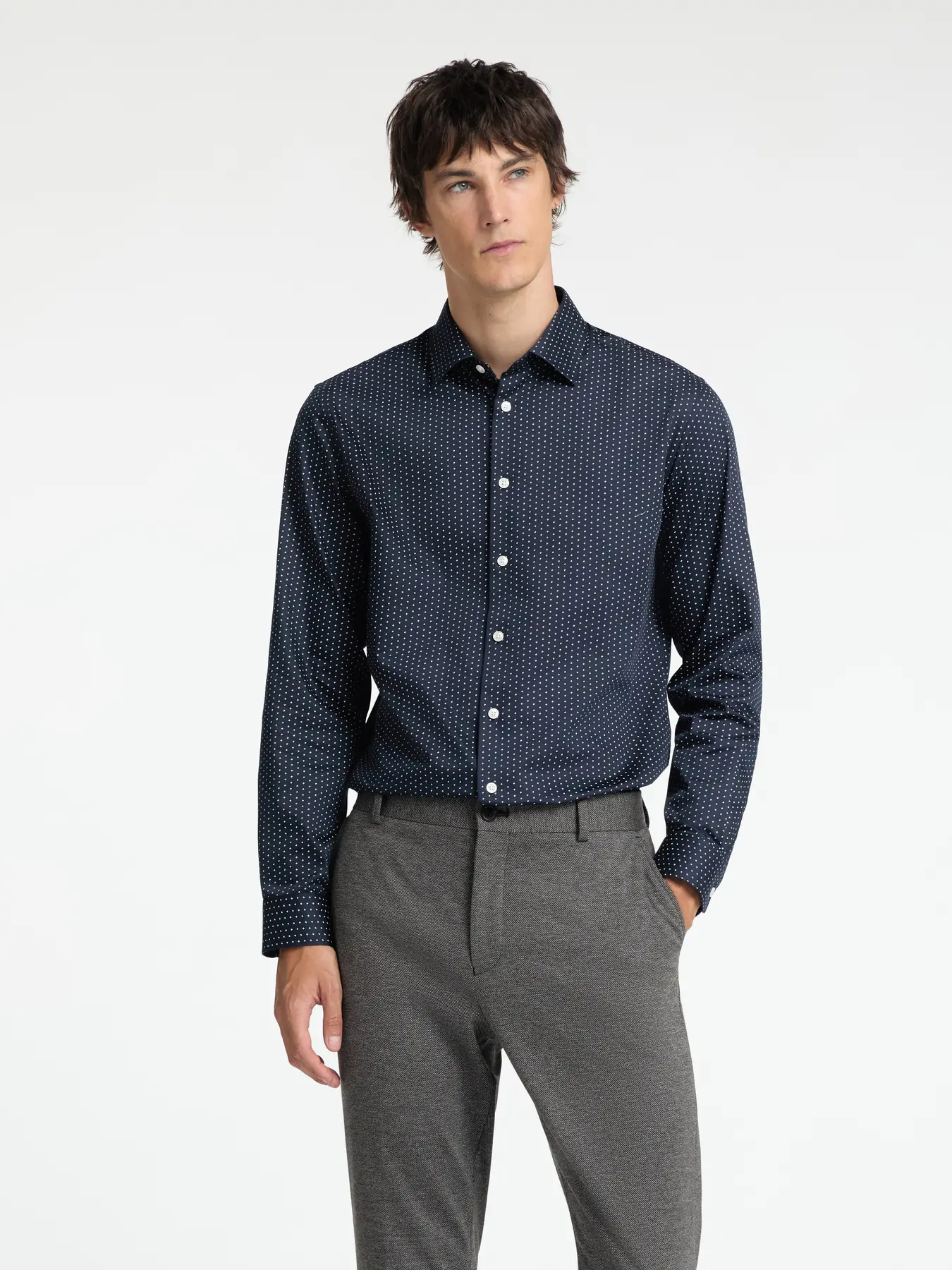 Selected Miesten Kauluspaita, SLIM PERFORMANCE SHIRT Sky Captain White
