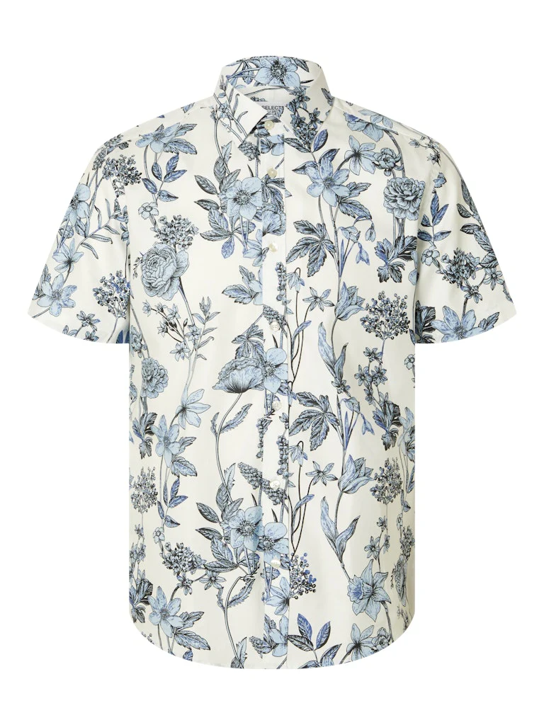Selected miesten lyhythihainen kauluspaita, REG ETHAN AOP SS SHIRT Sininen Kuosi