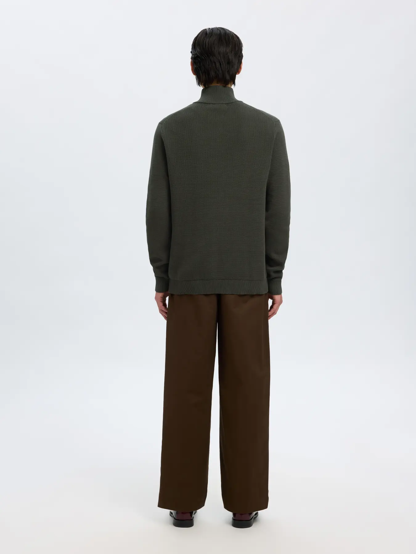 Selected Miesten Neulepusero, DANE LS KNIT STRUCTURE HALF ZIP Deep Forest - Image 3