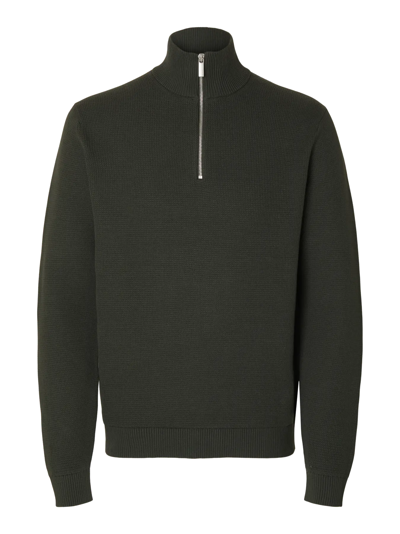 Selected Miesten Neulepusero, DANE LS KNIT STRUCTURE HALF ZIP Deep Forest - Image 4