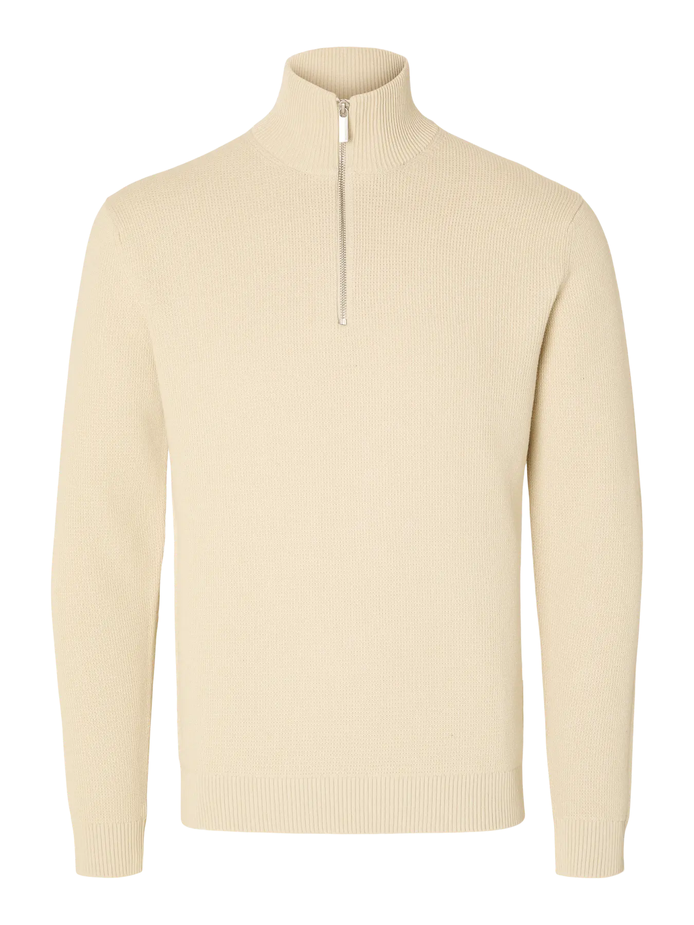 Selected Miesten Neulepusero, DANE LS KNIT STRUCTURE HALF ZIP Oatmeal - Image 3