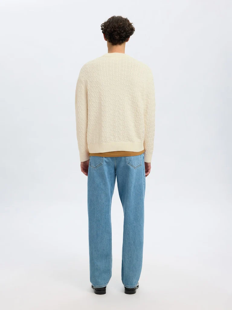 Selected miesten neulepusero, K PHILIP LS KNIT RELAXED CREW NECK Egret - Image 2