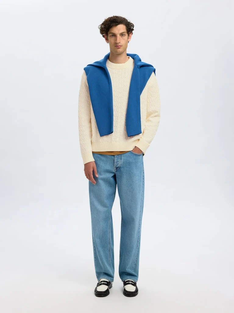 Selected miesten neulepusero, K PHILIP LS KNIT RELAXED CREW NECK Egret - Image 6