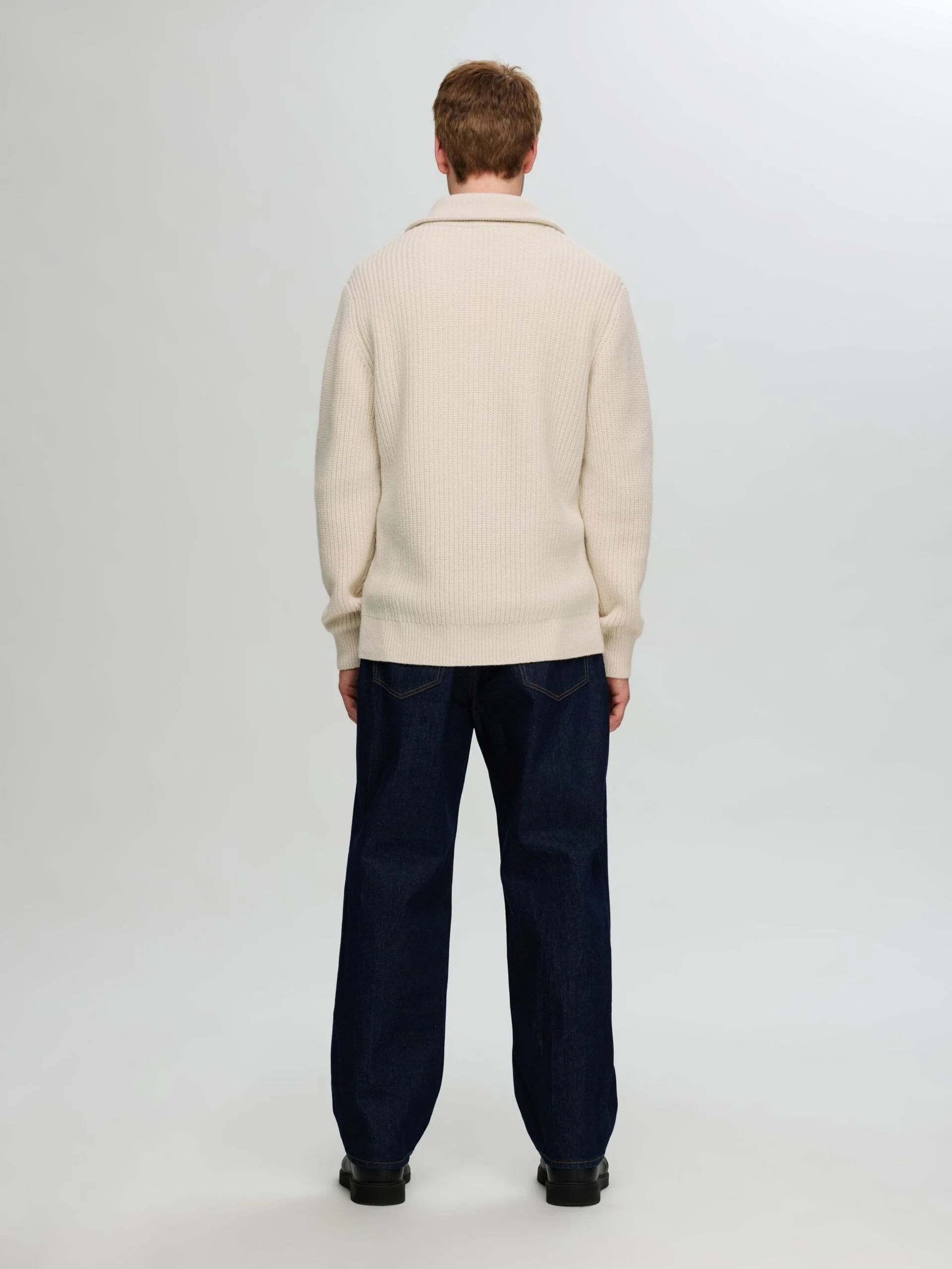 Selected Miesten Neulepusero LAND LS KNIT HALFZIP Luonnonvalkoinen - Image 2