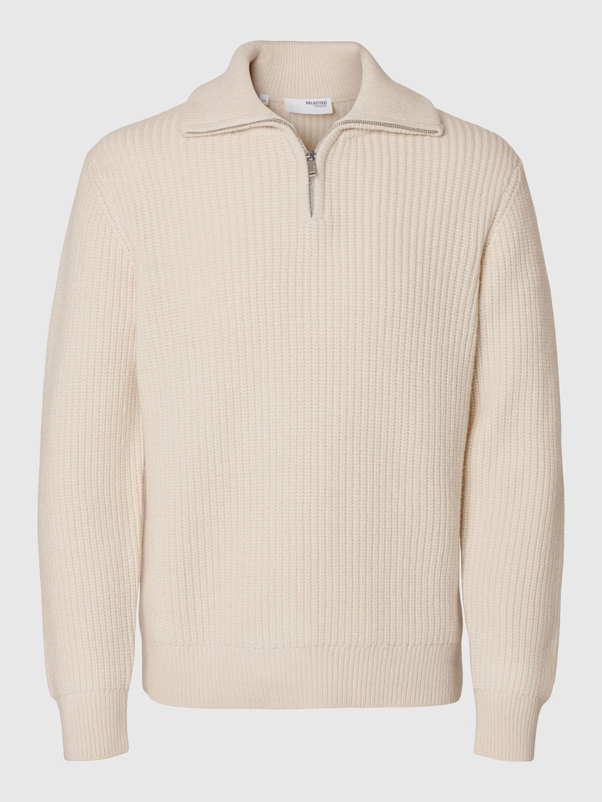 Selected Miesten Neulepusero LAND LS KNIT HALFZIP Luonnonvalkoinen - Image 3