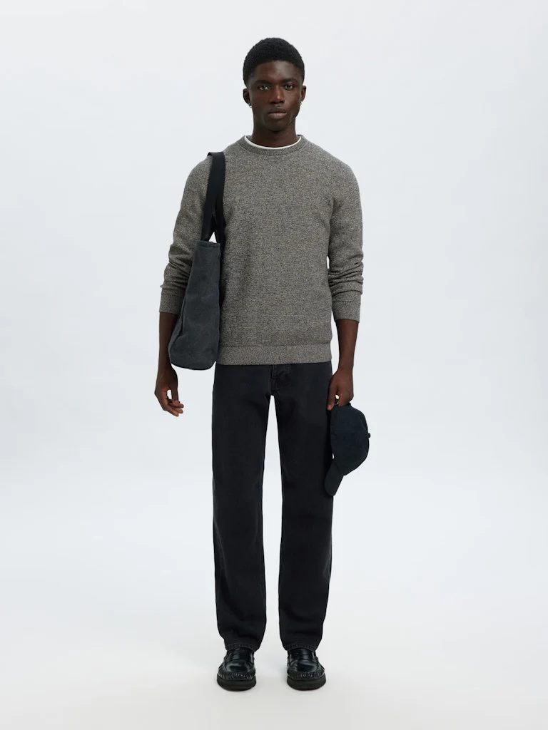 Selected Miesten Neulepusero, ROSS LS KNIT STRUCTURE NOS ORGANIC COTTO Black Moonstruck Twi - Image 3