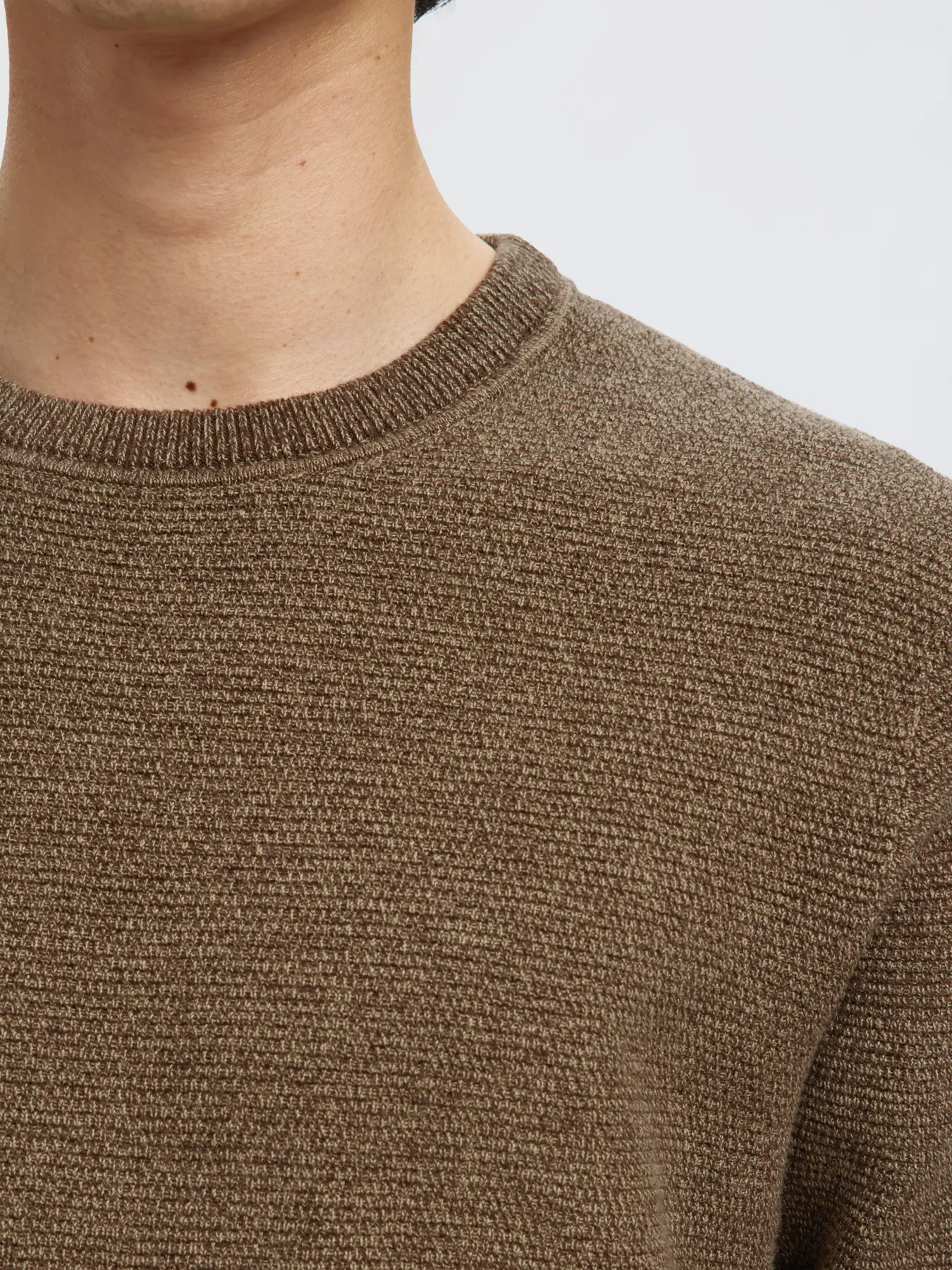 Selected Miesten Neulepusero, ROSS LS KNIT STRUCTURE NOS ORGANIC COTTO Demitasse Melange - Image 4