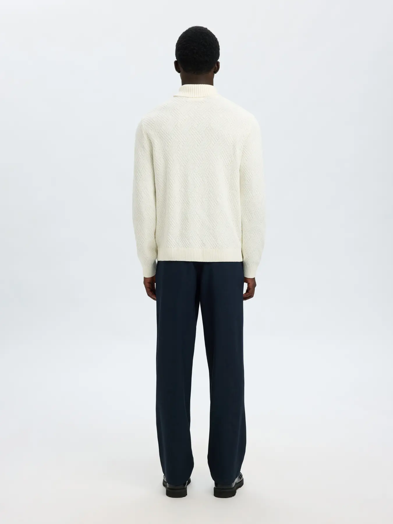 Selected miesten neulepusero, TREVOR LS KNIT STRUCTURE ROLL NECK Egret - Image 2