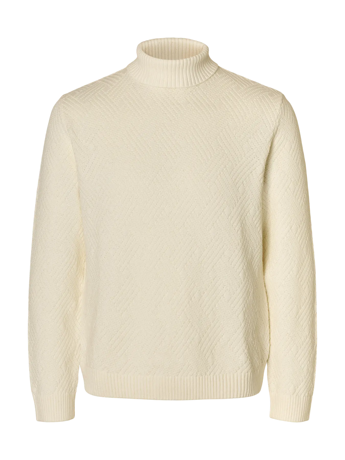 Selected miesten neulepusero, TREVOR LS KNIT STRUCTURE ROLL NECK Egret - Image 3