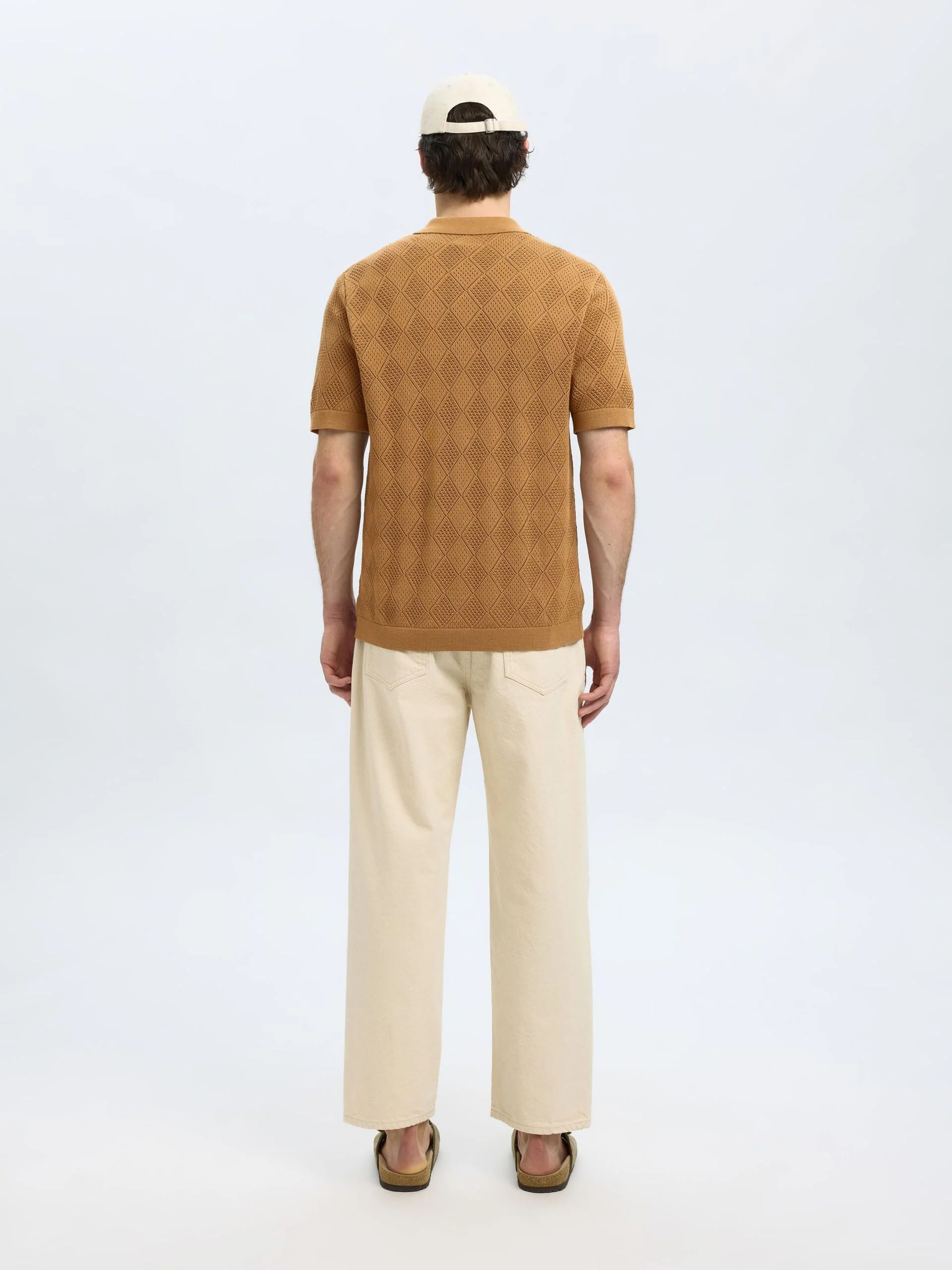 Selected miesten paita, ARCO SS KNIT STRUCTURE POLO Keskiruskea - Image 2