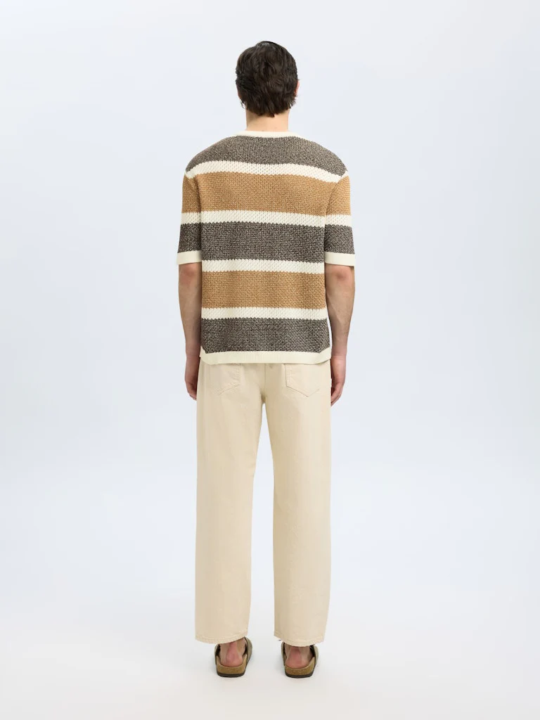Selected miesten paita, GINGER SS KNIT RELAXED STRIPE Raidallinen Ruskea - Image 2