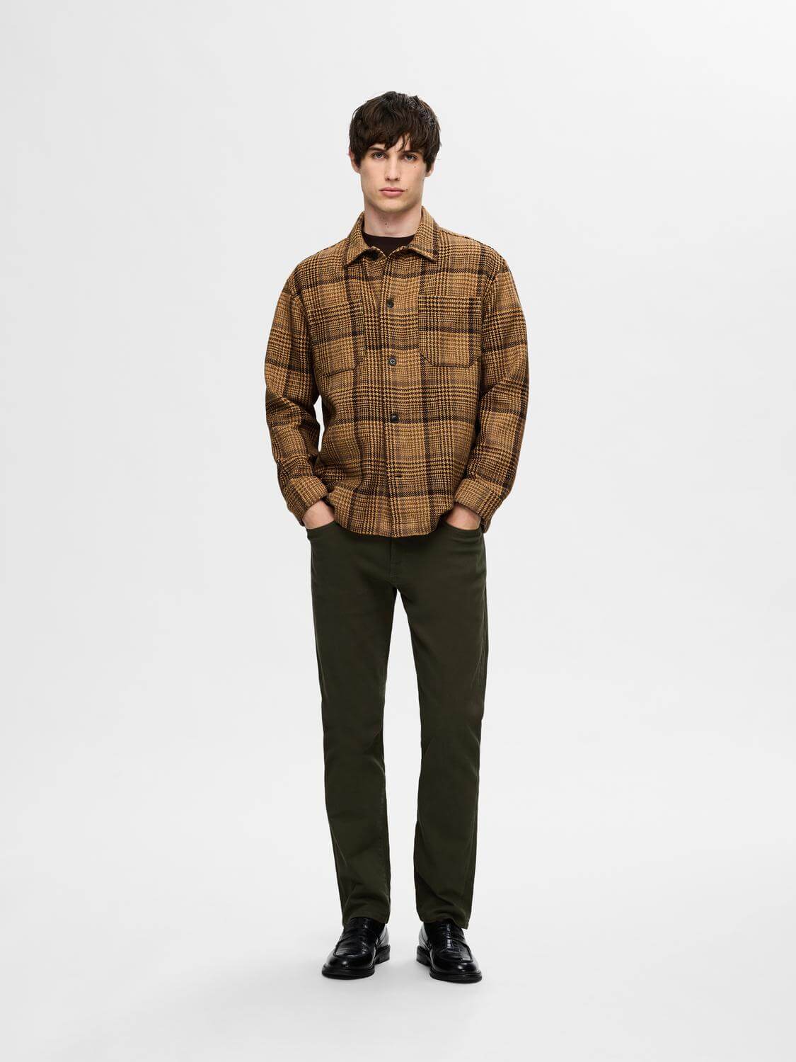 Selected Miesten Paitatakki, BOXY HOUNDSTOOTH BIG CHECK OVERSHIRT Ruskea Ruutu - Image 4