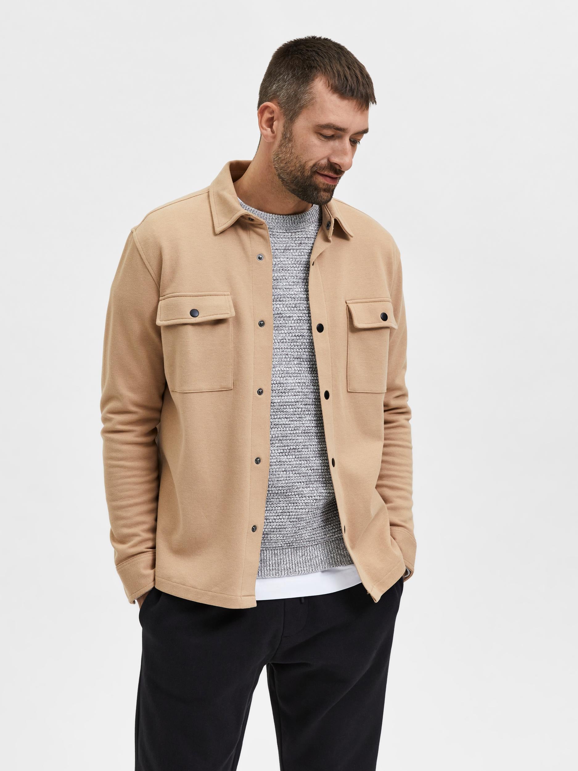 Selected Miesten Paitatakki Jackie Sweat Jacket Vaalea Beige - Image 2