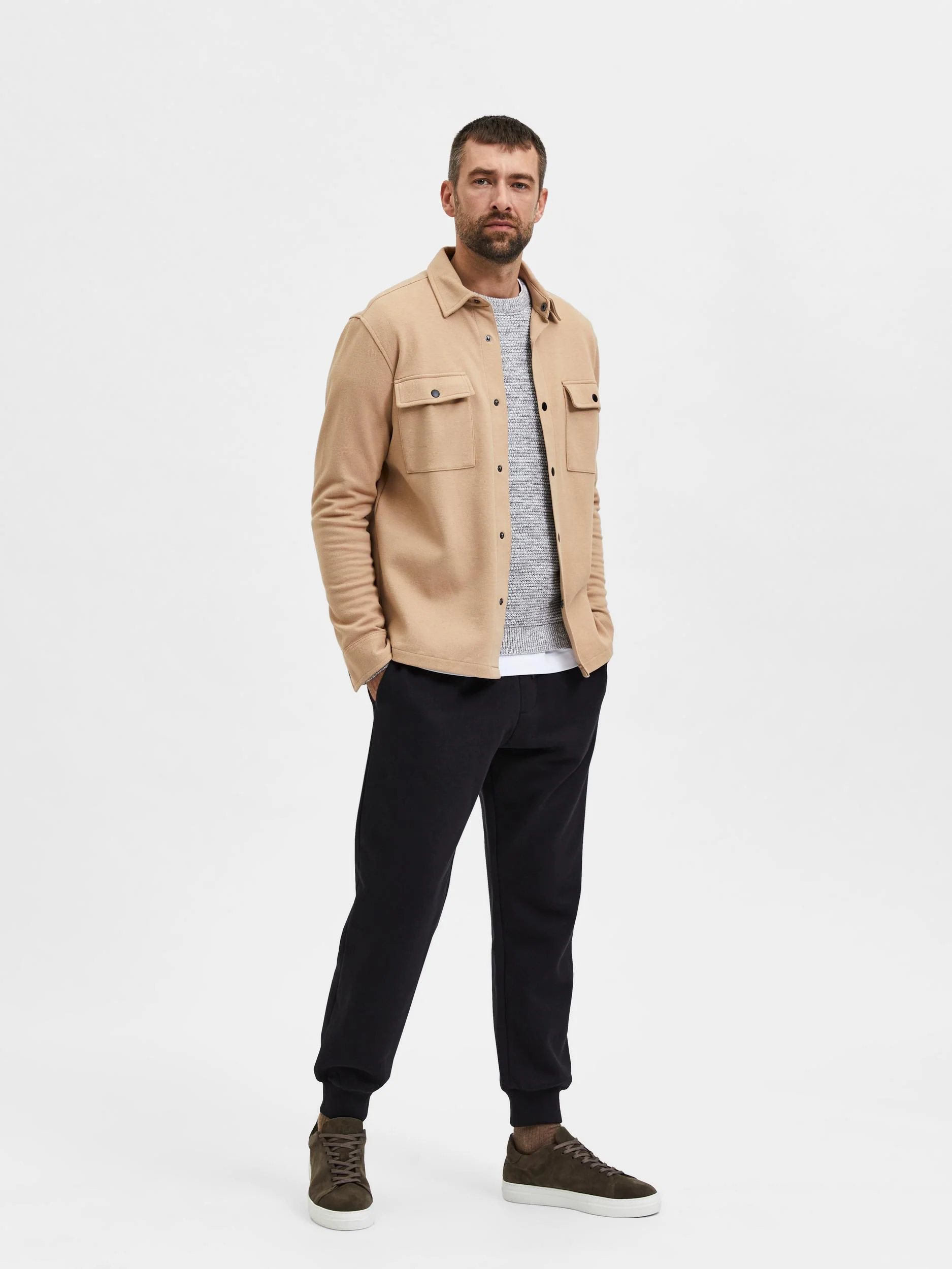 Selected Miesten Paitatakki Jackie Sweat Jacket Vaalea Beige - Image 4