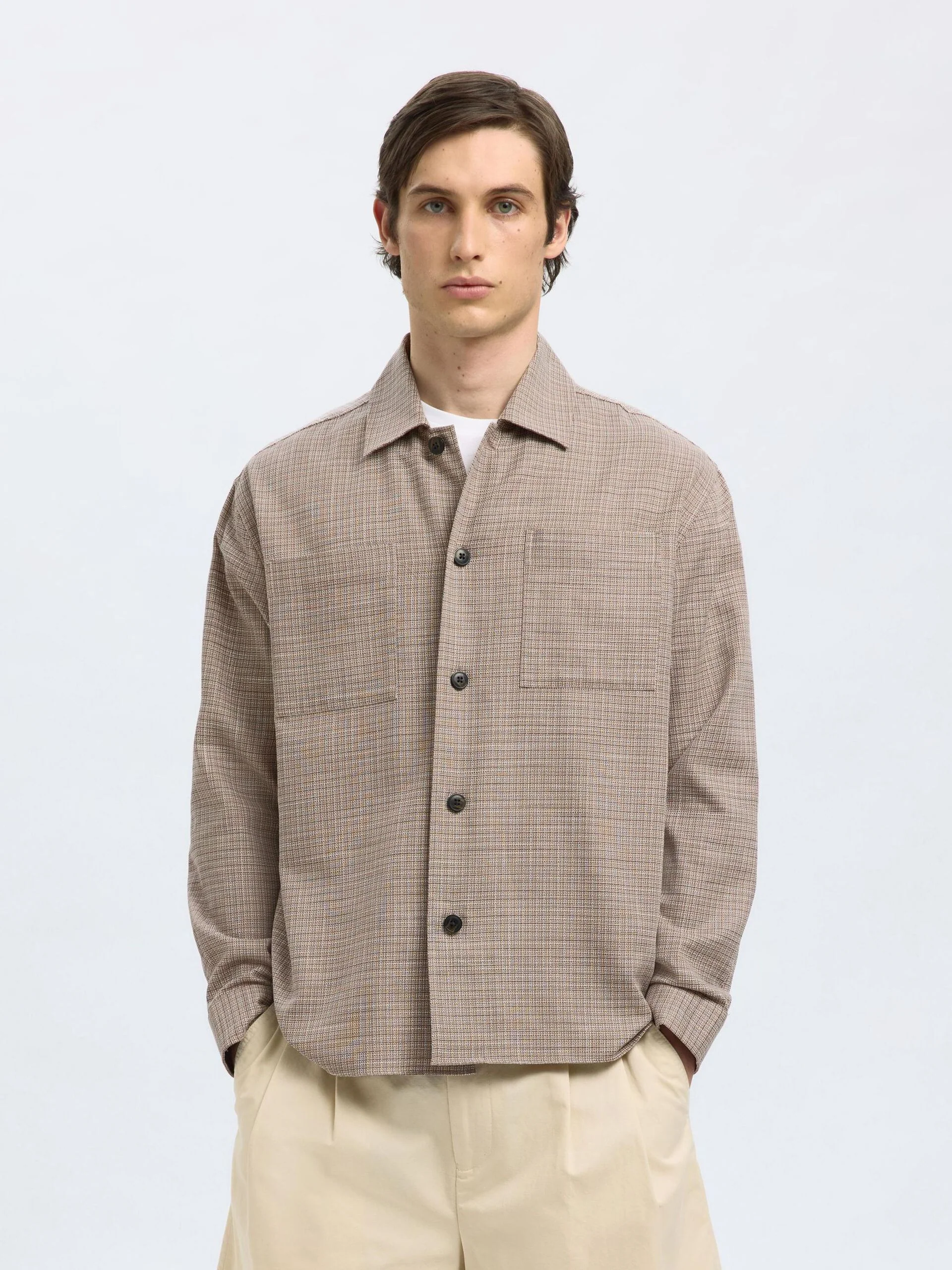 Selected miesten paitatakki, RELAX HENRY OVERSHIRT Ruskea Kuosi