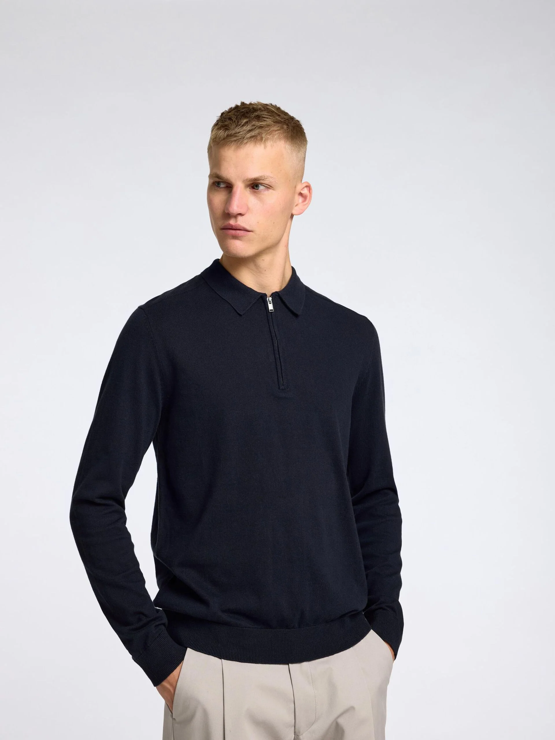 Selected miesten pitkähihainen pikeepaita, SLHBERG LS HALF ZIP POLO Tummansininen - Image 3