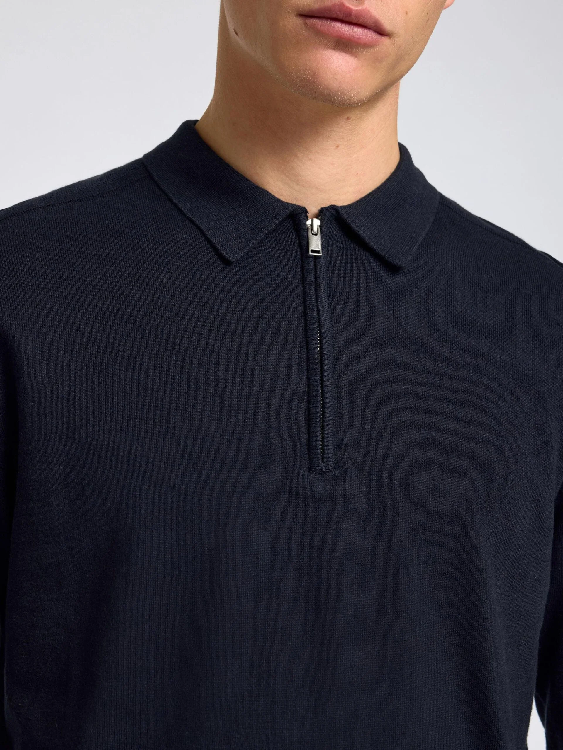 Selected miesten pitkähihainen pikeepaita, SLHBERG LS HALF ZIP POLO Tummansininen - Image 5