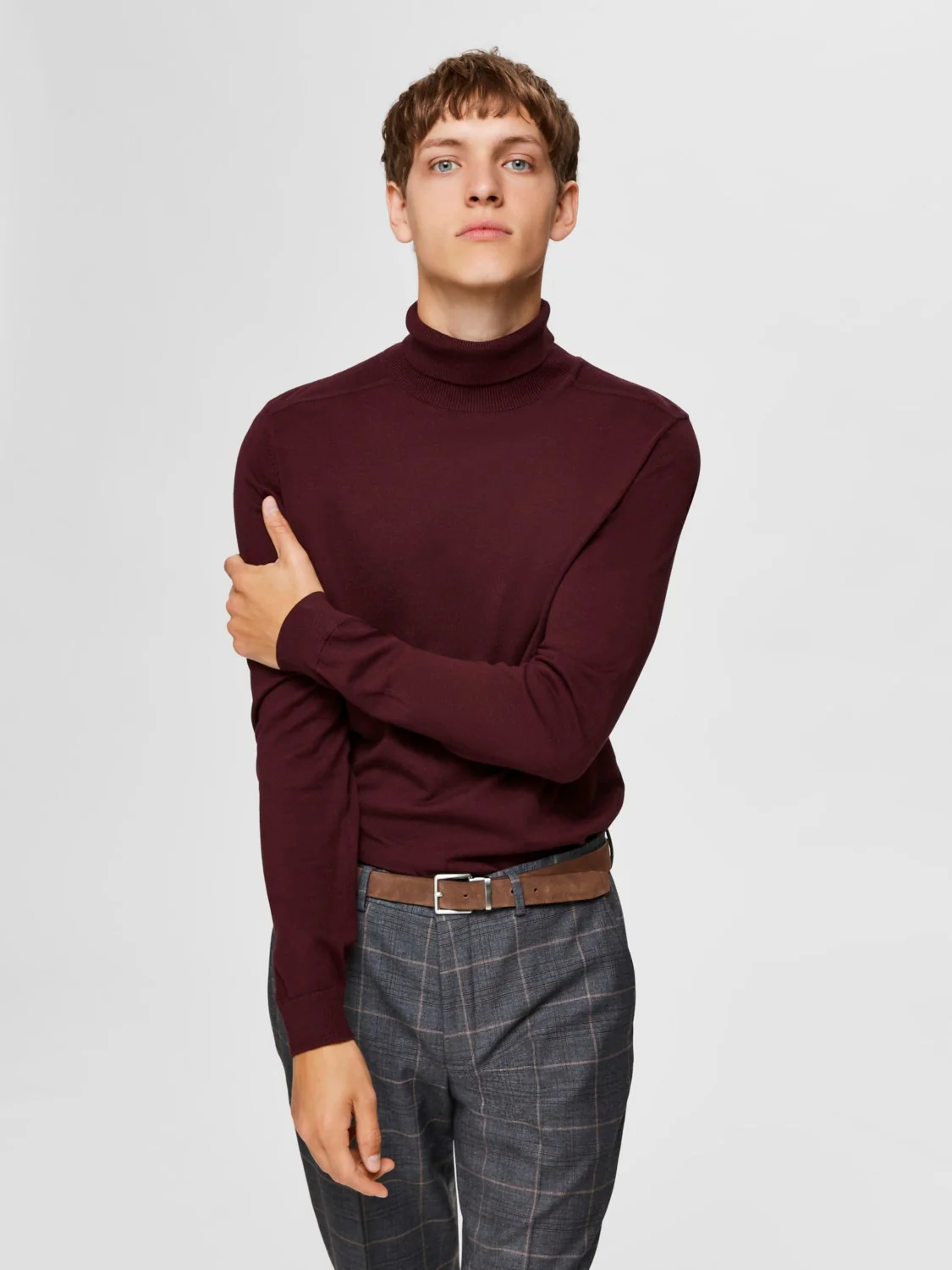 Selected, Miesten Pooloneule, Berg Roll Neck Viininpunainen