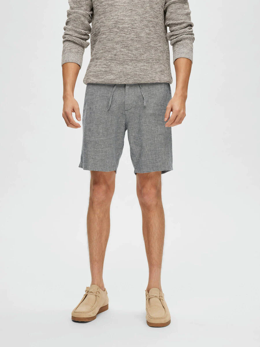 Selected Miesten Shortsit, COMFORT BRODY LINEN SHORTS Sininen Kuosi