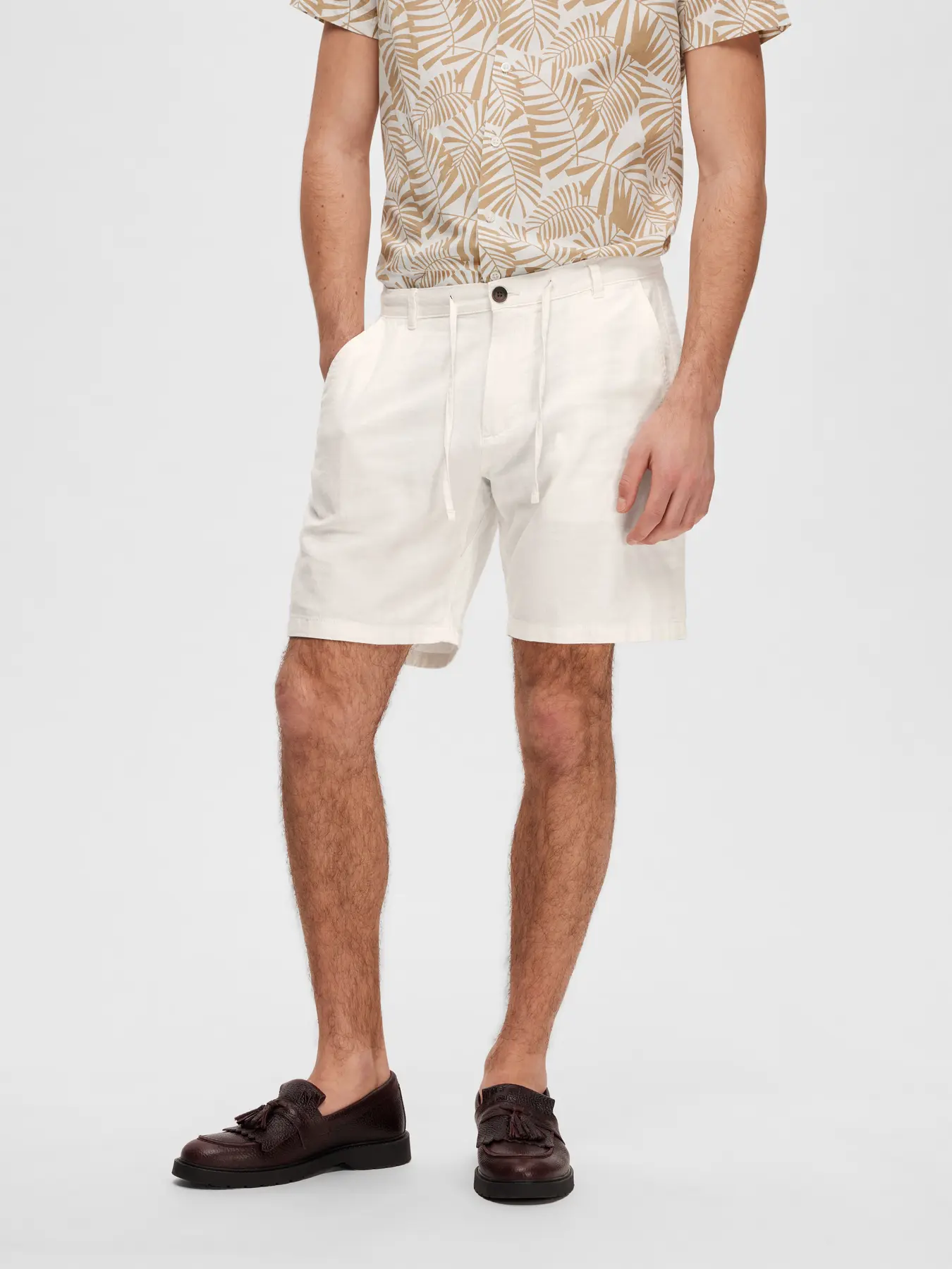 Selected miesten shortsit, COMFORT BRODY LINEN SHORTS Valkoinen