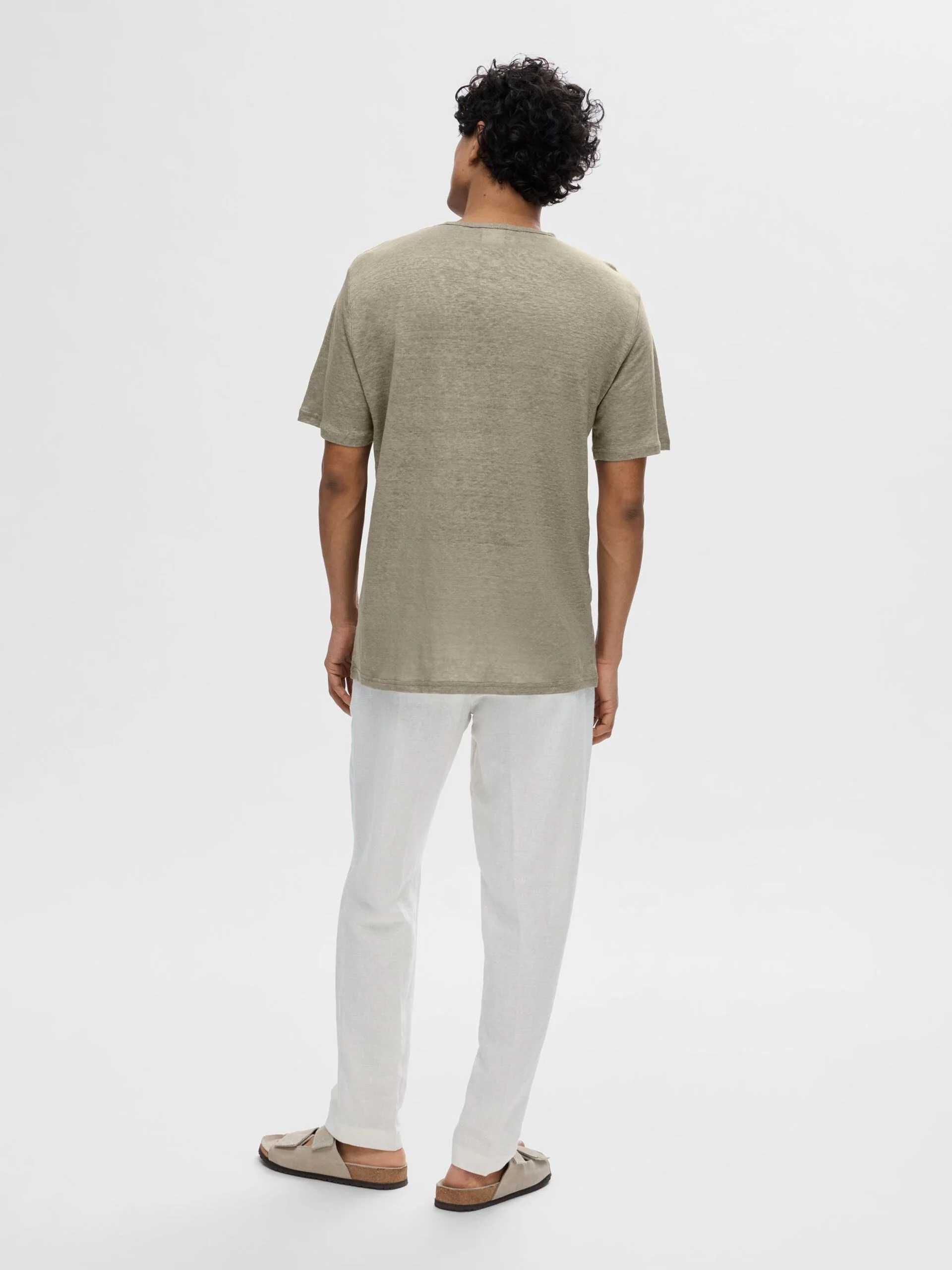Selected Miesten T-Paita, BET LINEN SS O-NECK Armeijanvihreä - Image 2