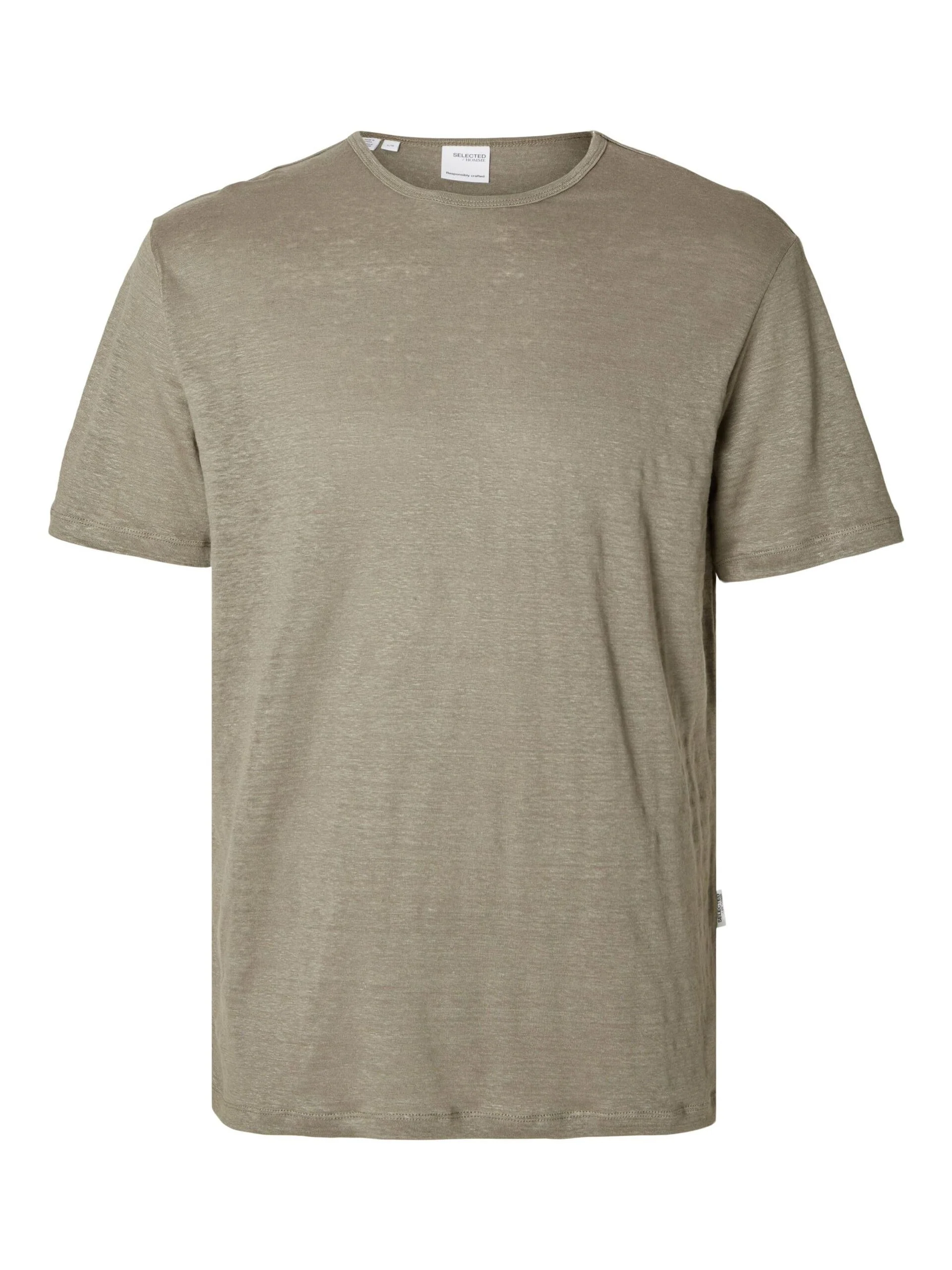 Selected Miesten T-Paita, BET LINEN SS O-NECK Armeijanvihreä - Image 3