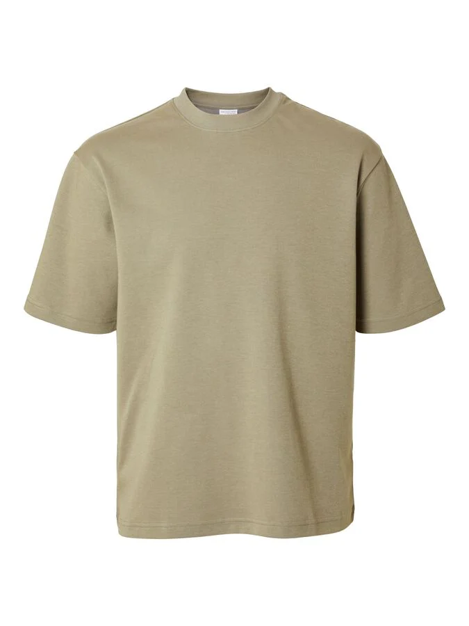 Selected miesten t-paita, LOOSE OSCAR SS O-NECK Armeijanvihreä - Image 3