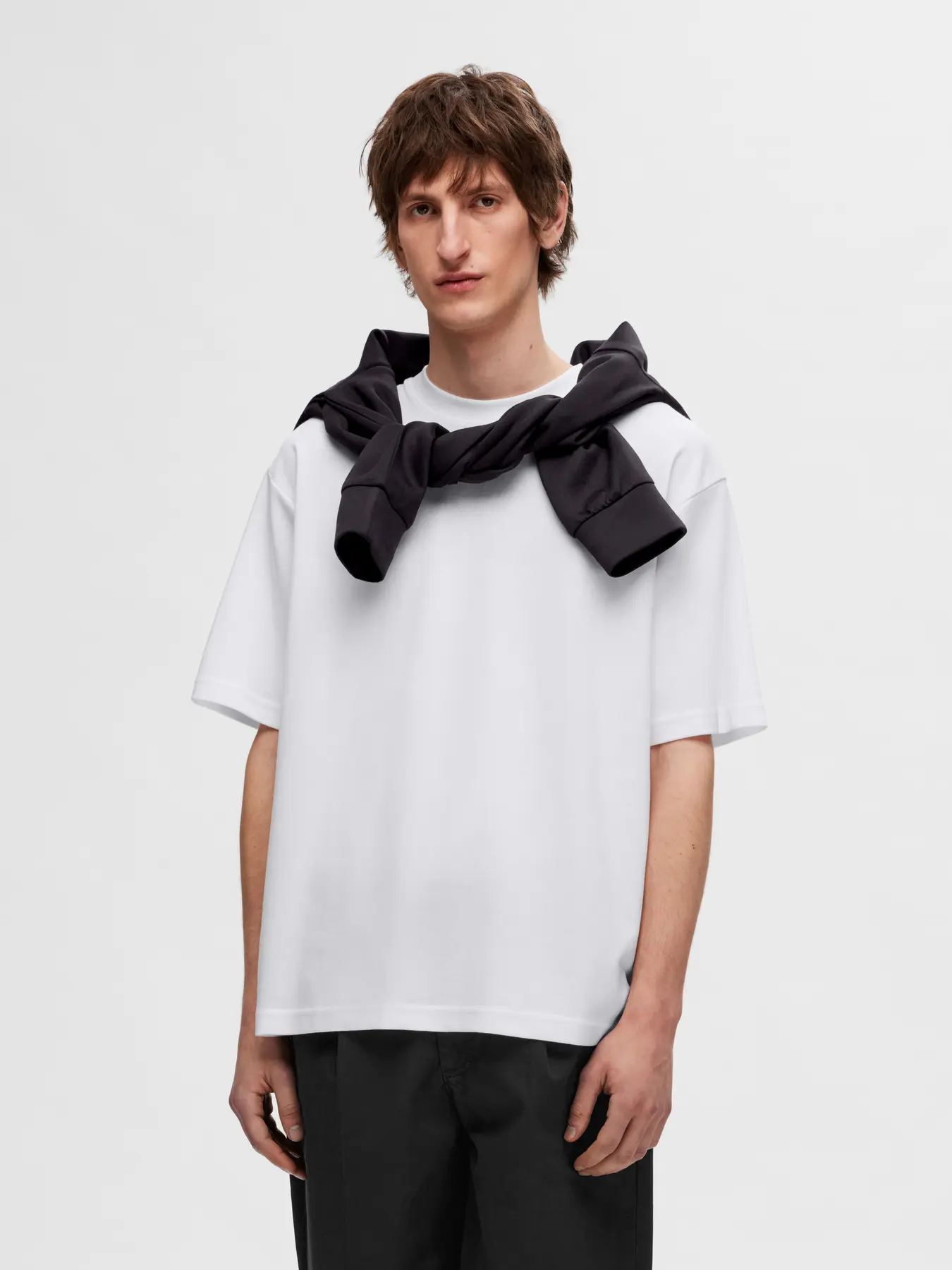 Selected miesten t-paita, LOOSE OSCAR SS O-NECK Bright White