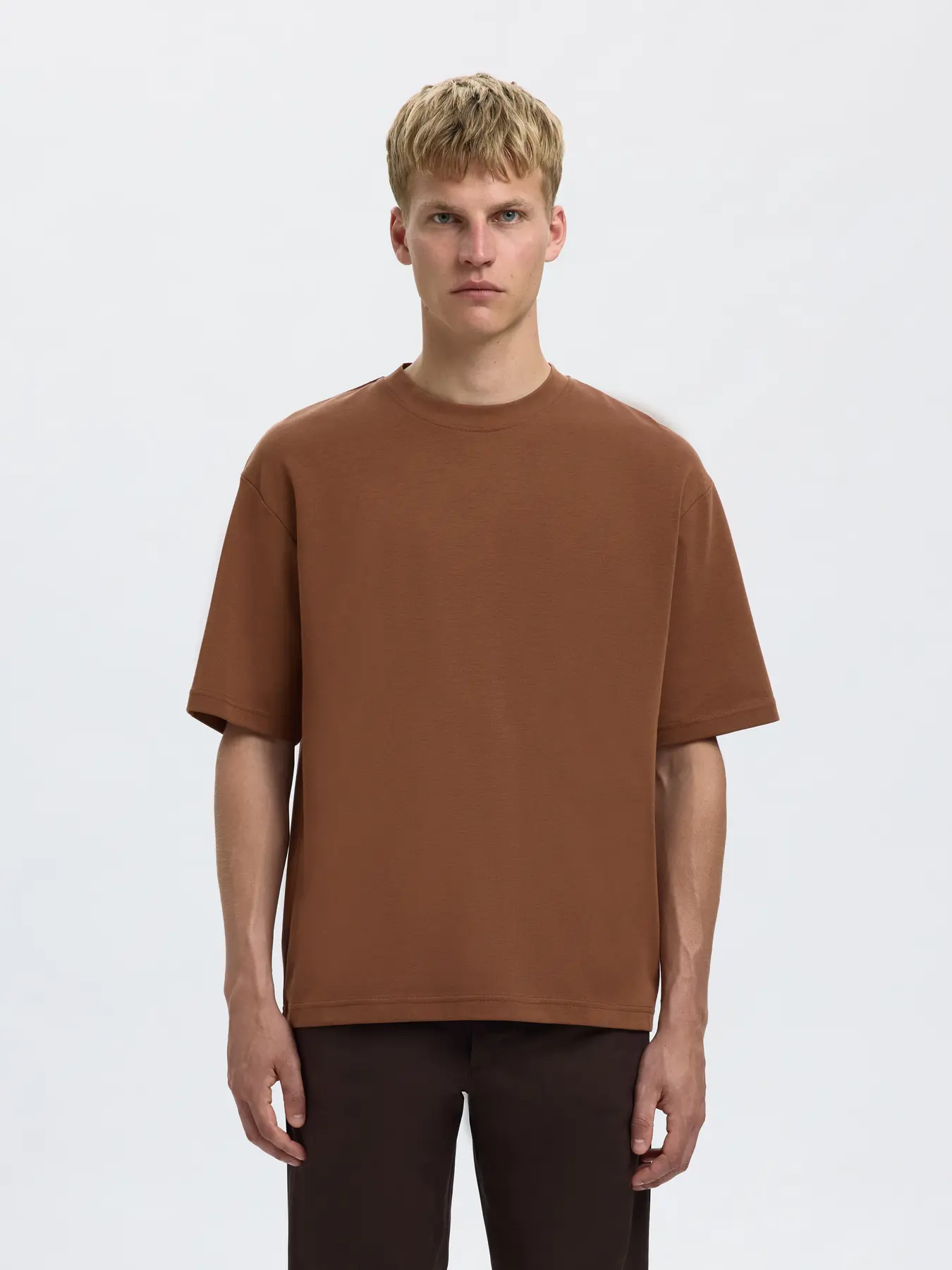 Selected miesten t-paita, LOOSE OSCAR SS O-NECK Soft Silt