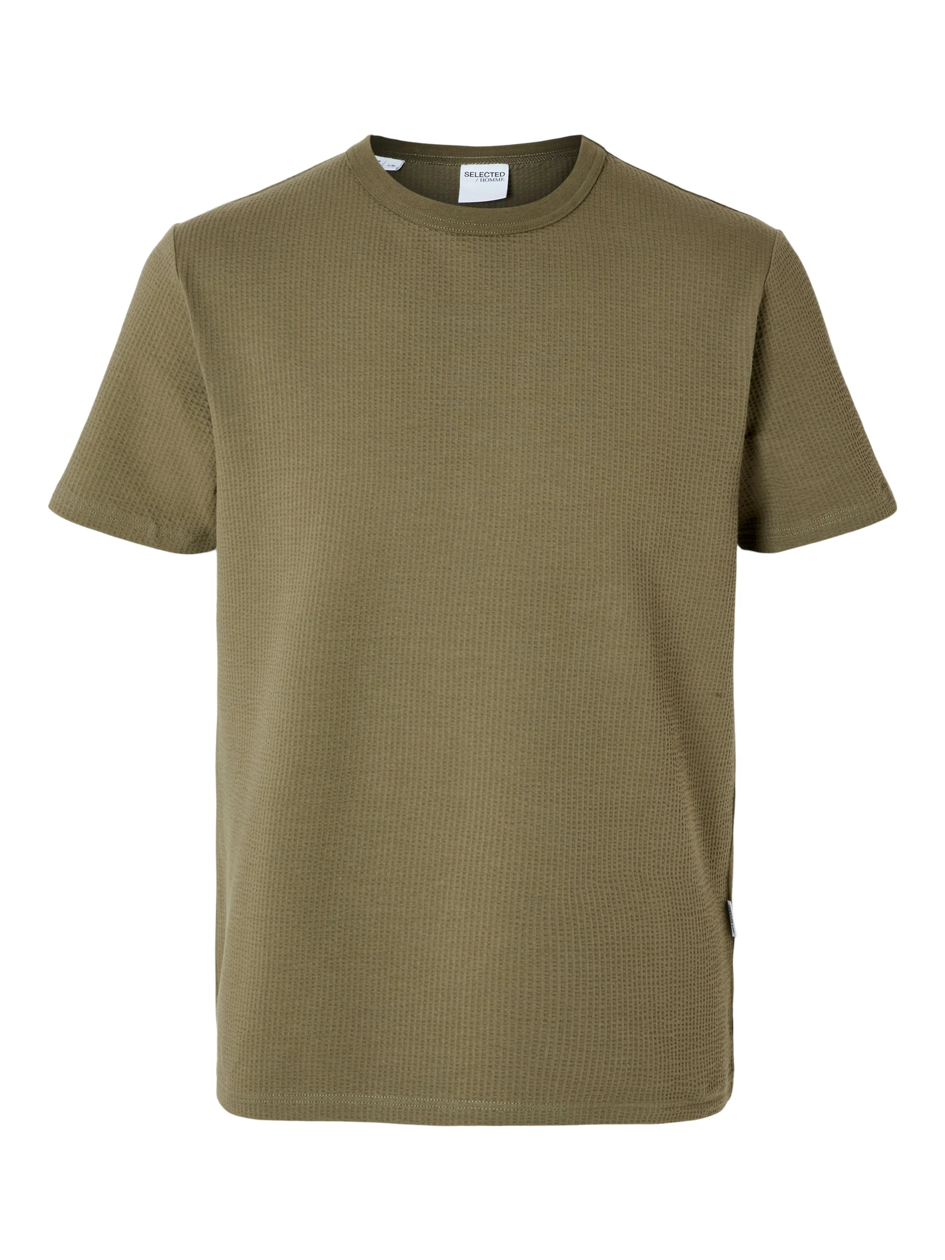 Selected miesten t-paita, SANDER SEERSUCKER SS O-NECK Armeijanvihreä - Image 3