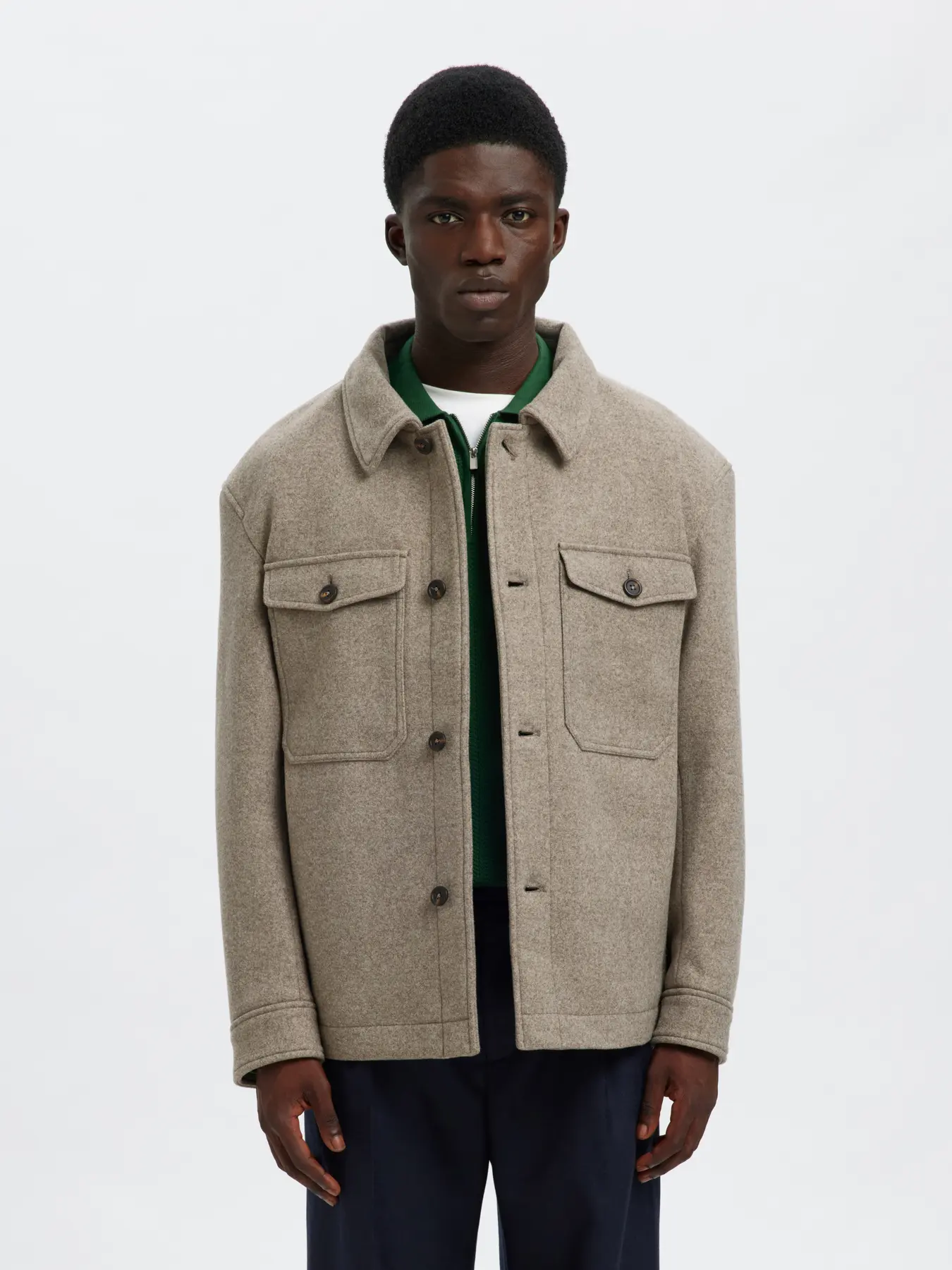 Selected miesten takki, SLHMITCH WOOL BLEND SHACKET Deep Taupe